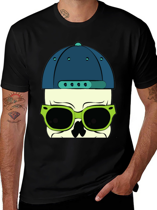 Skull with Hat and Sunglasses Graphic T-Shirt