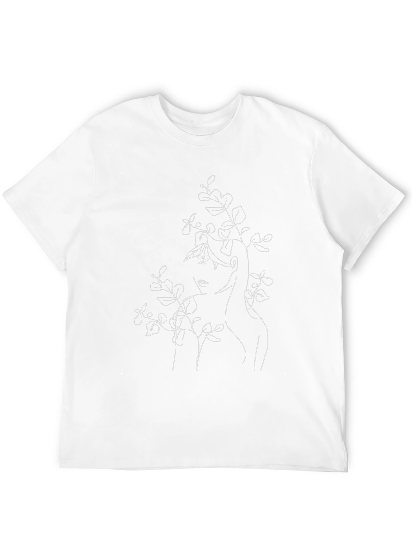 Minimalist Woman & Leaves Graphic Black T-Shirt