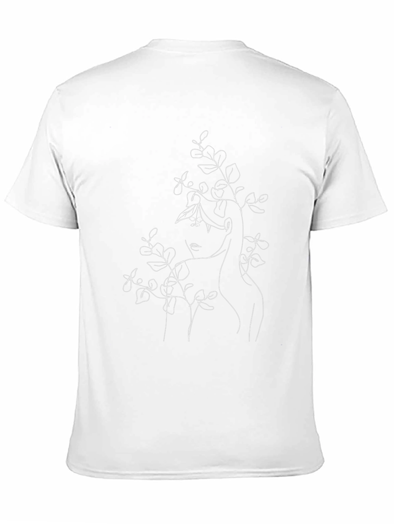 Minimalist Woman & Leaves Graphic Black T-Shirt