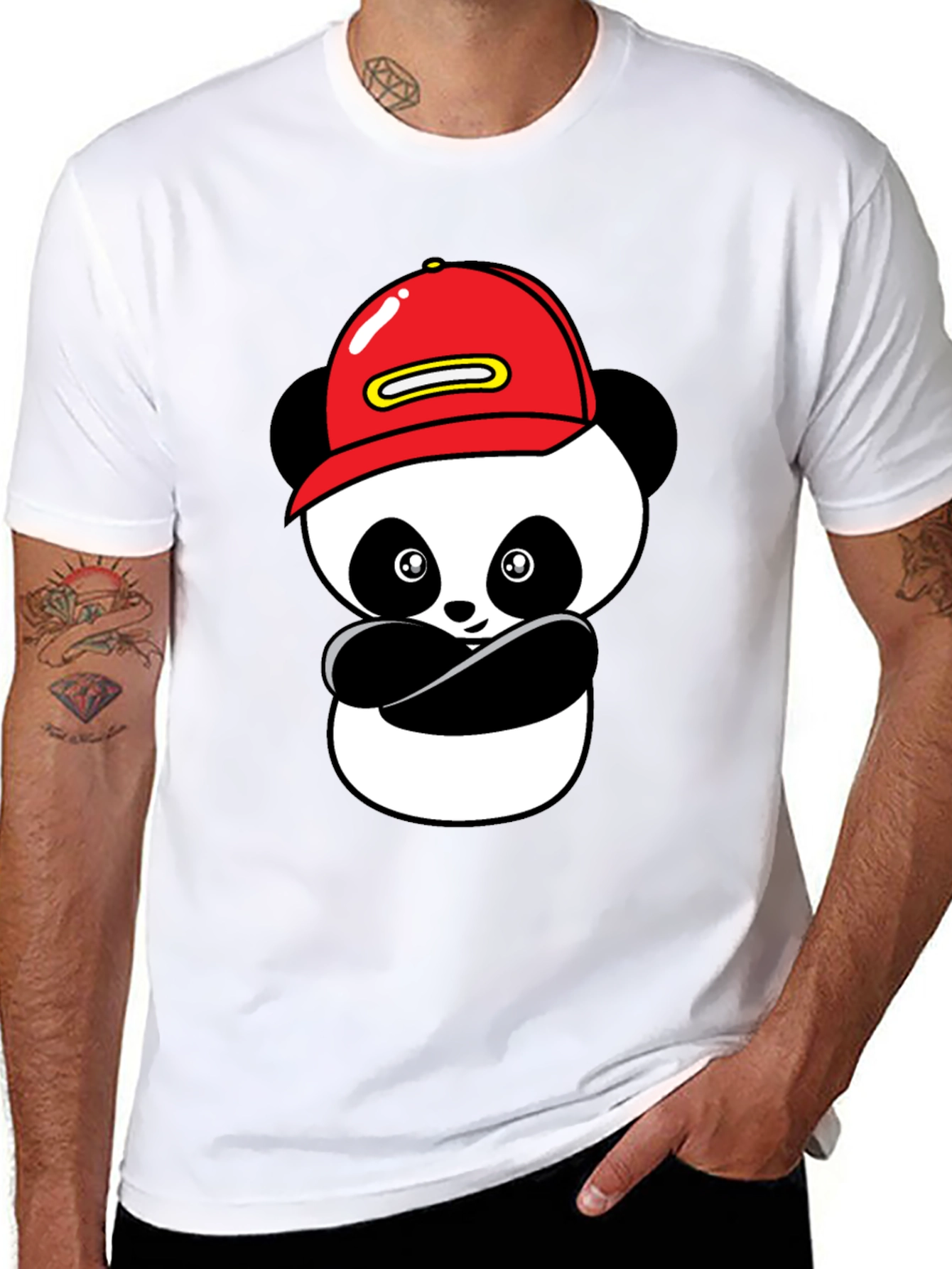 Cool Panda in Cap Black T-Shirt