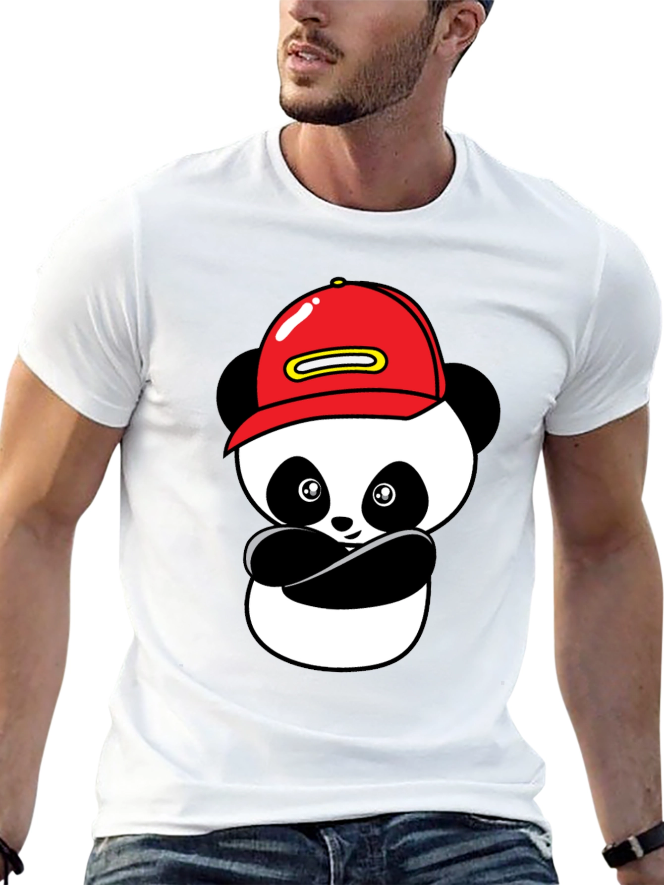 Cool Panda in Cap Black T-Shirt