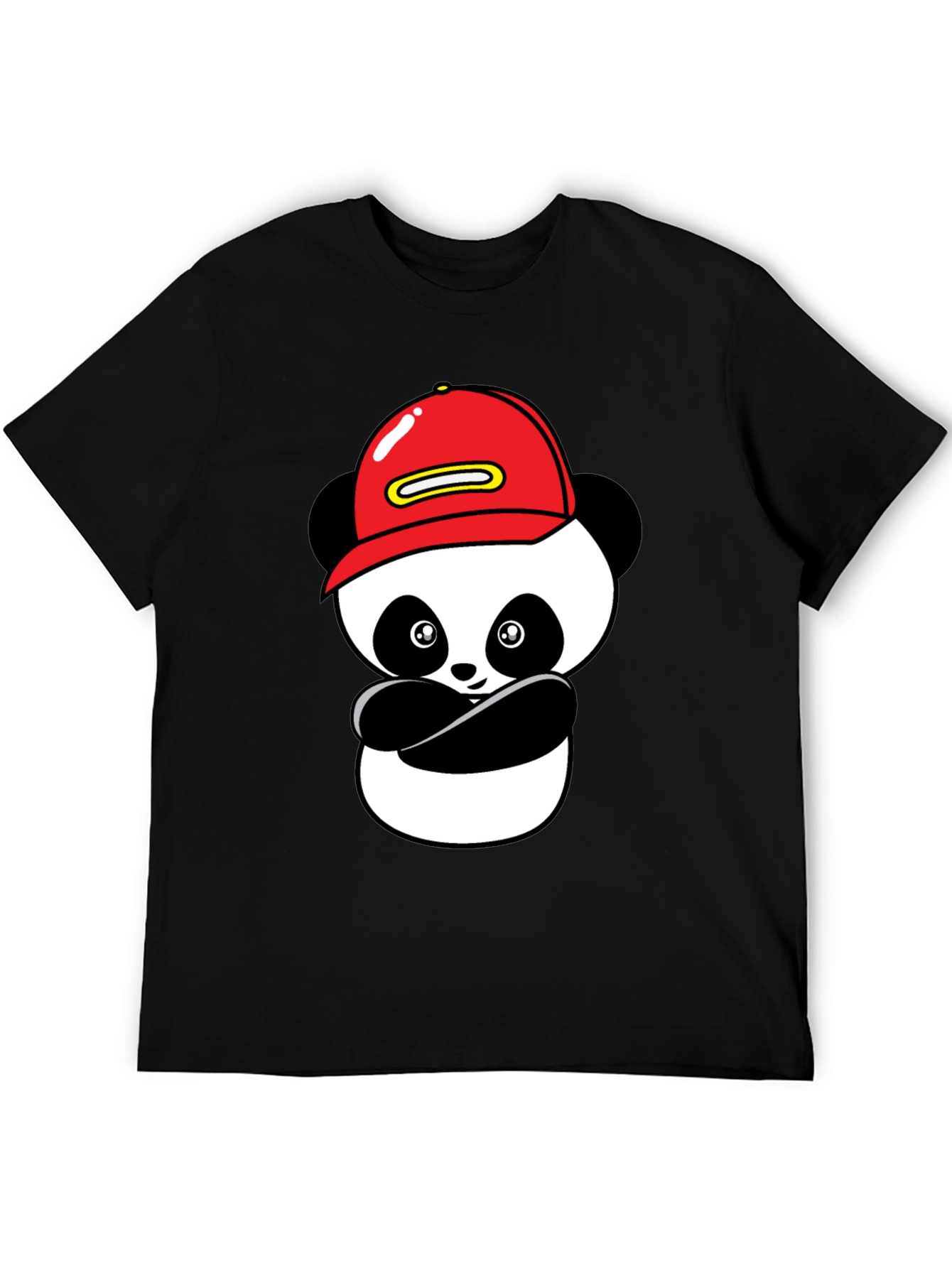 Cool Panda in Cap Black T-Shirt