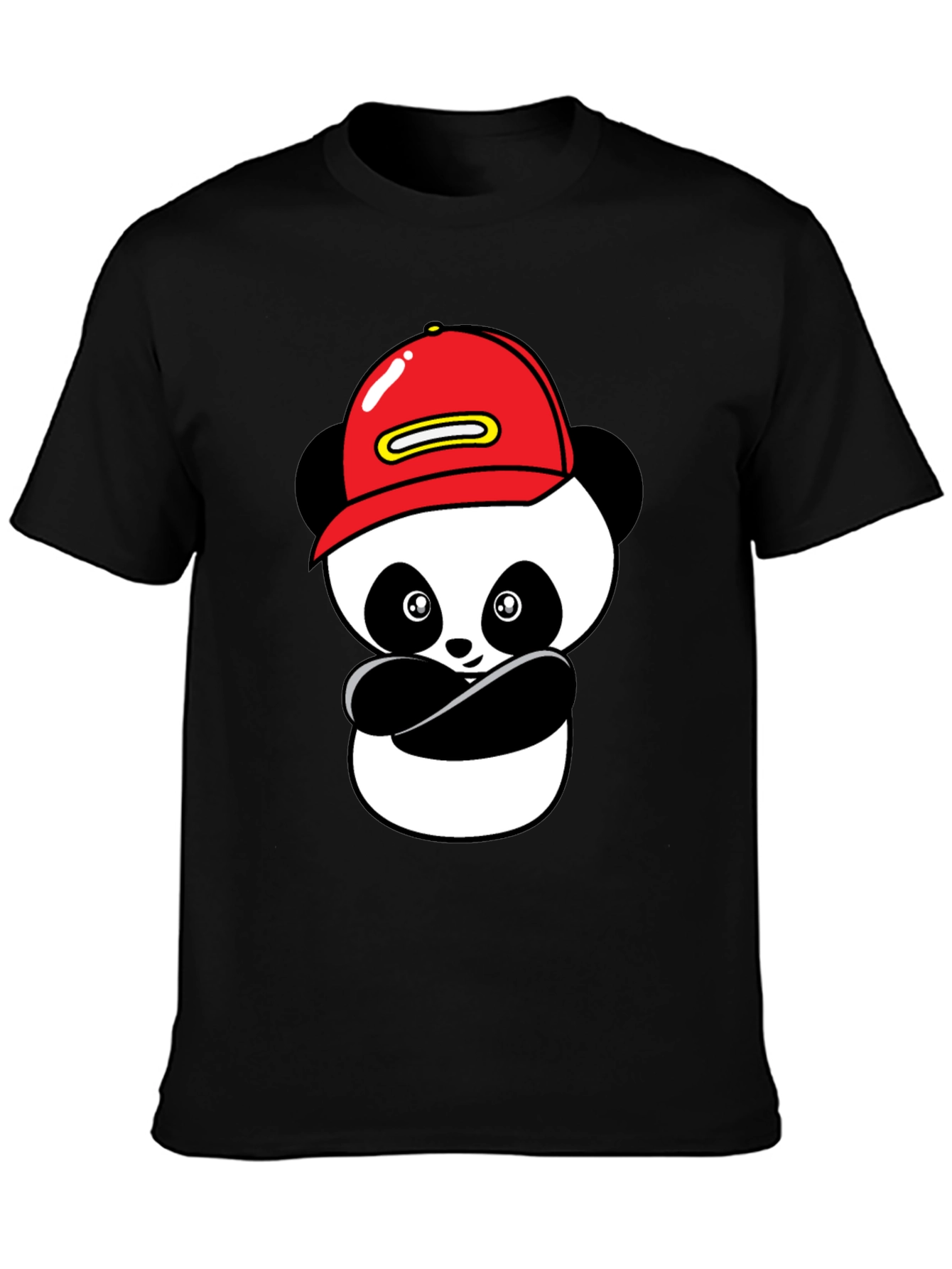 Cool Panda in Cap Black T-Shirt