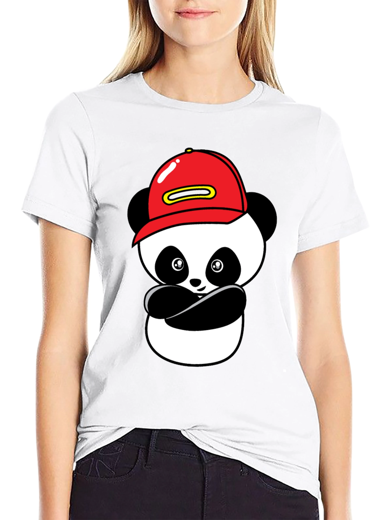 Cool Panda in Cap Black T-Shirt