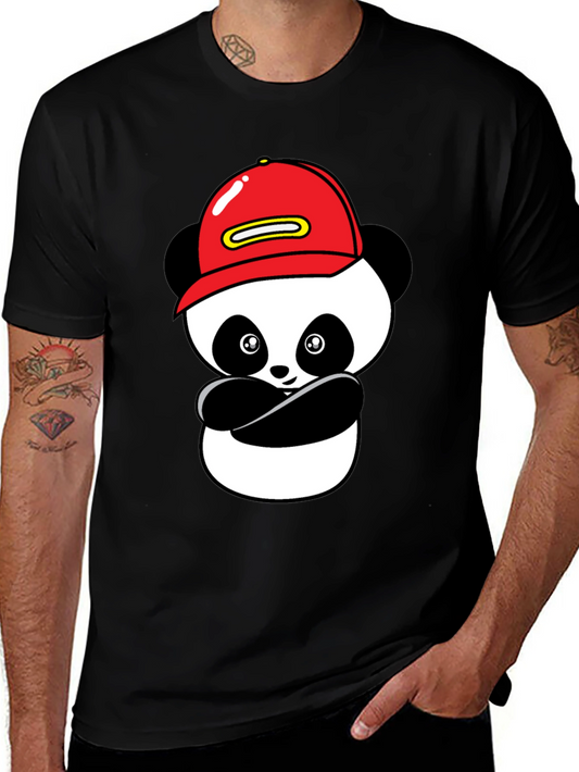 Cool Panda in Cap Black T-Shirt