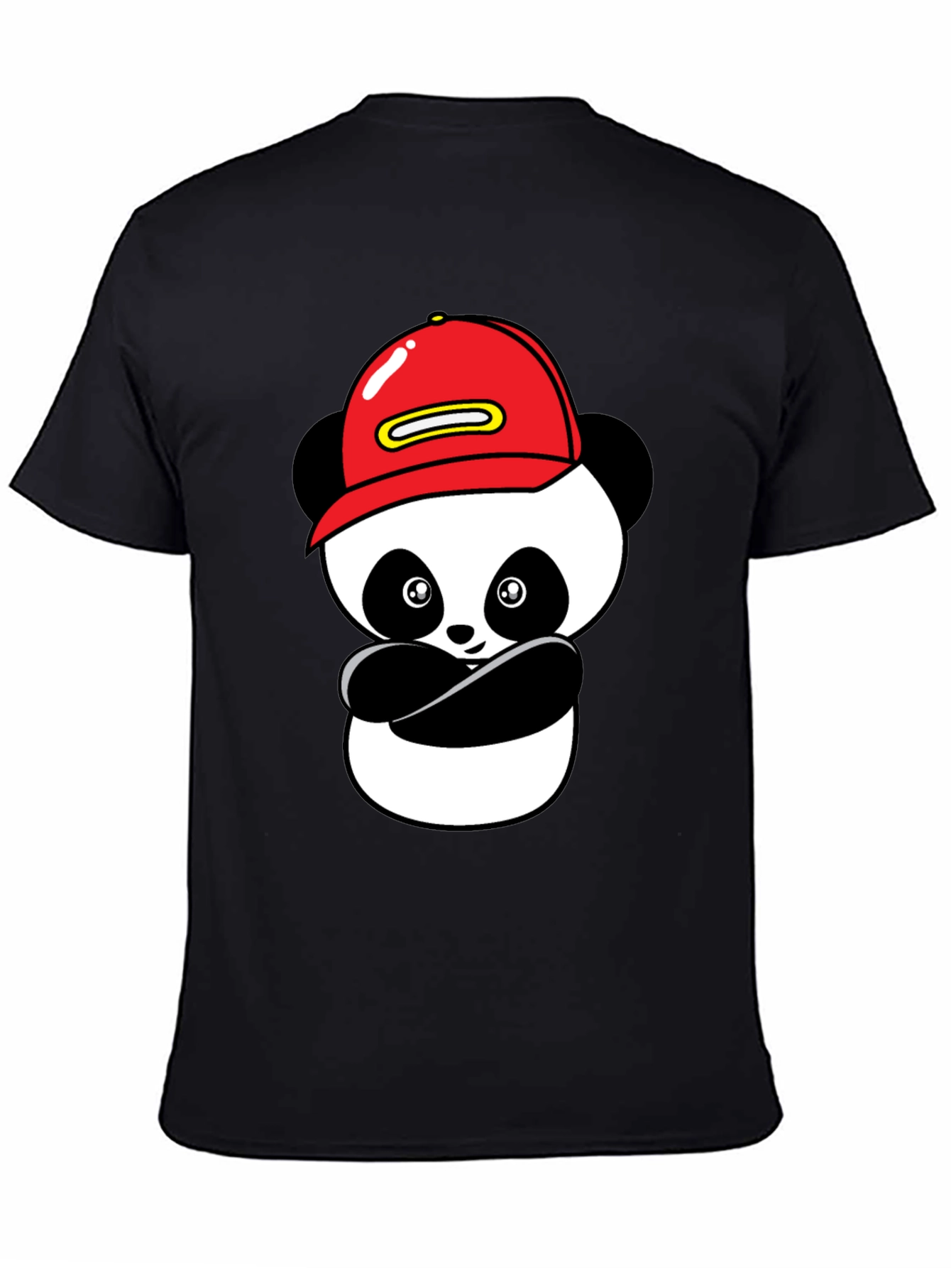 Cool Panda in Cap Black T-Shirt