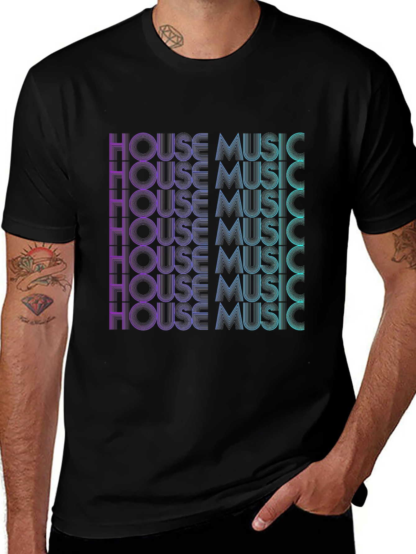 House Music Graphic Print Black T-Shirt