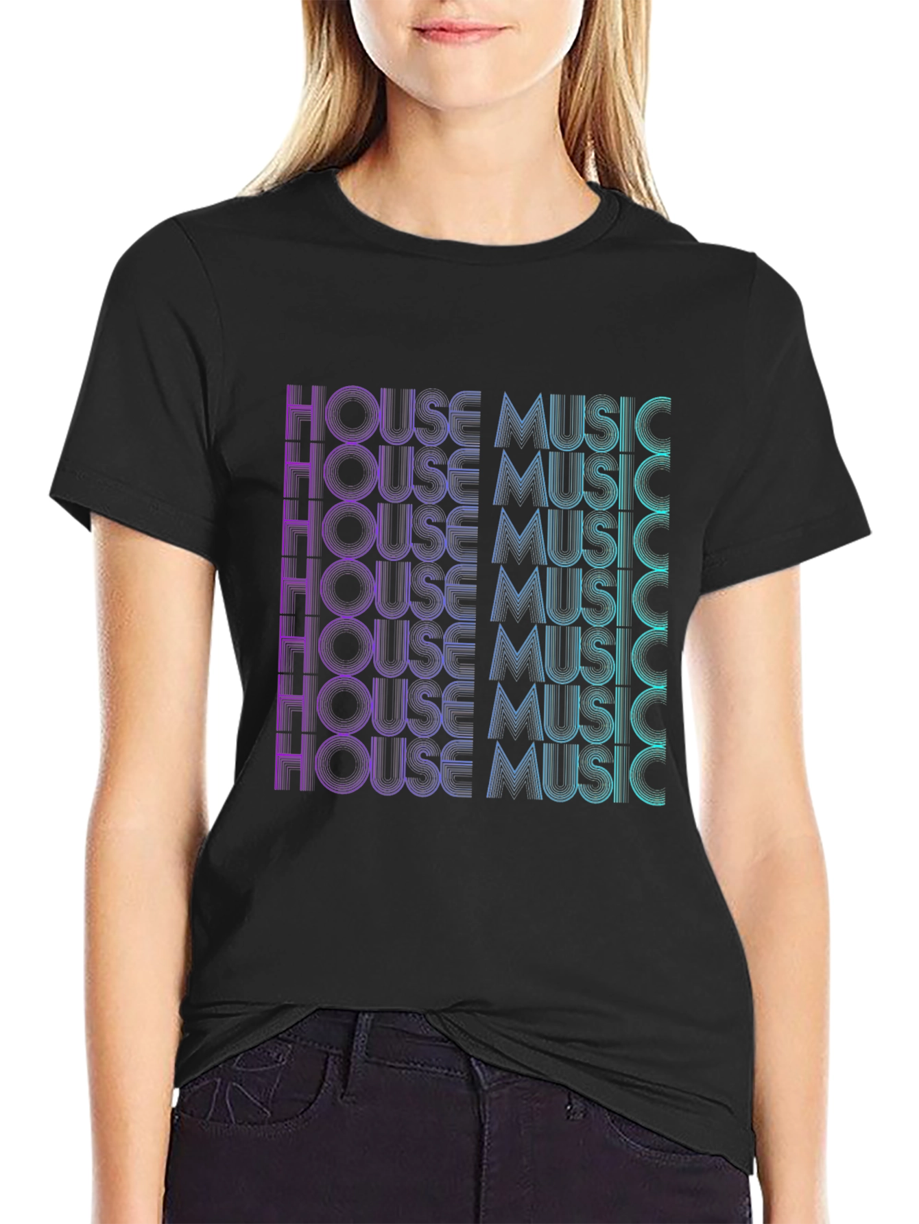 House Music Graphic Print Black T-Shirt