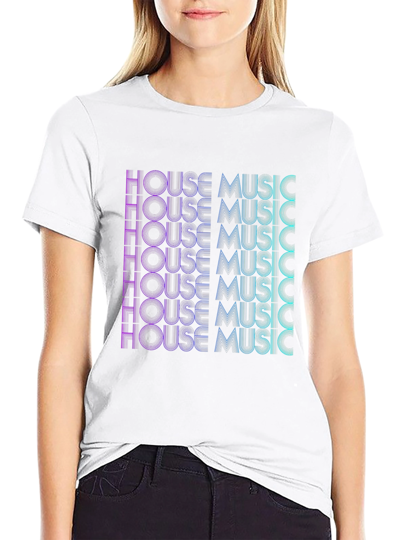 House Music Graphic Print Black T-Shirt