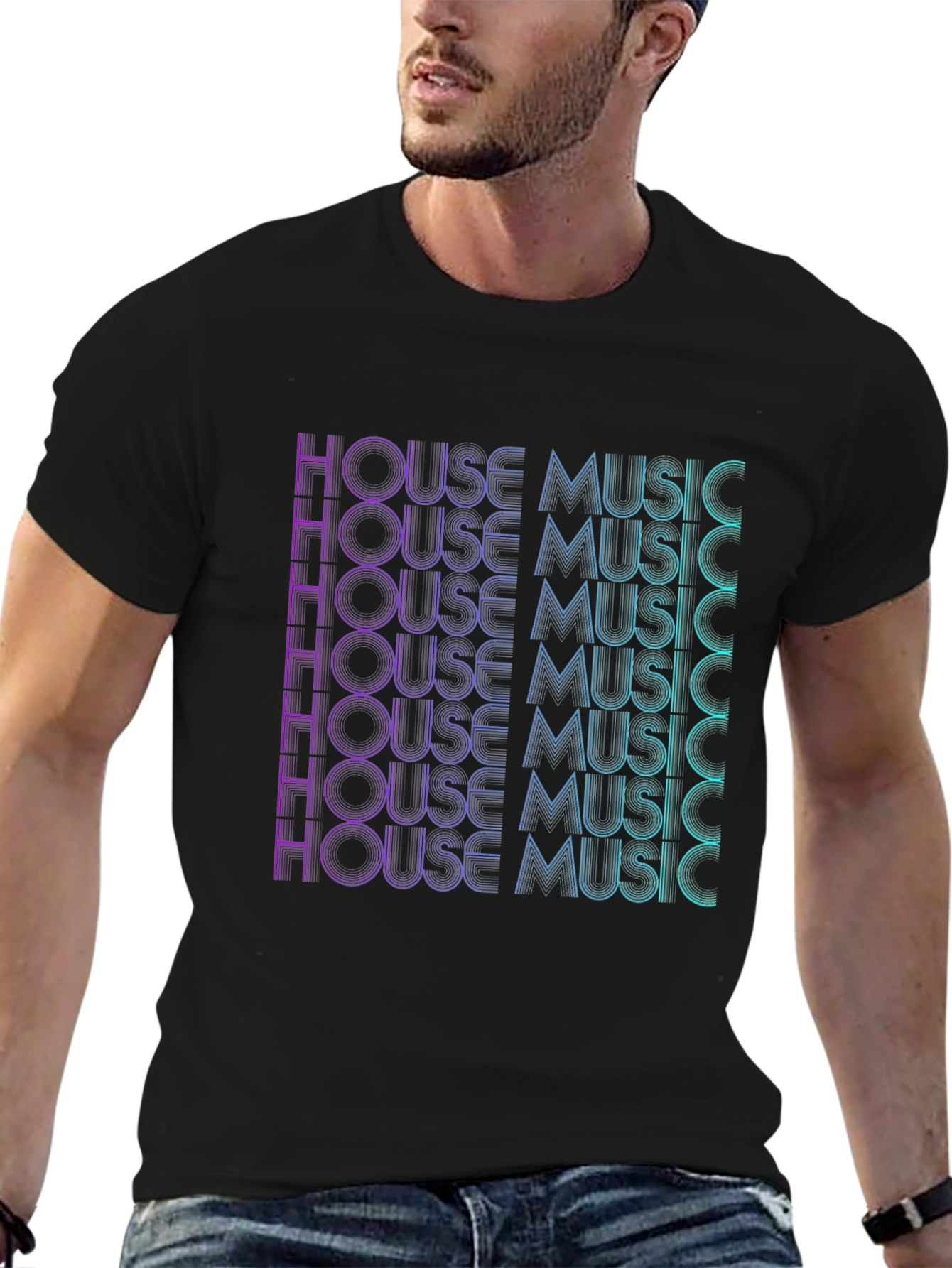 House Music Graphic Print Black T-Shirt