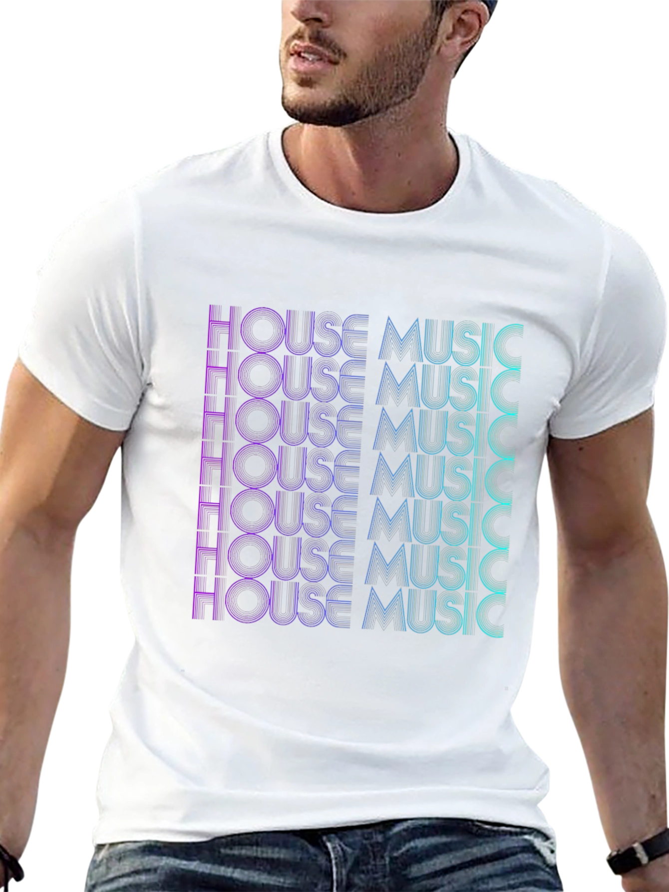 House Music Graphic Print Black T-Shirt