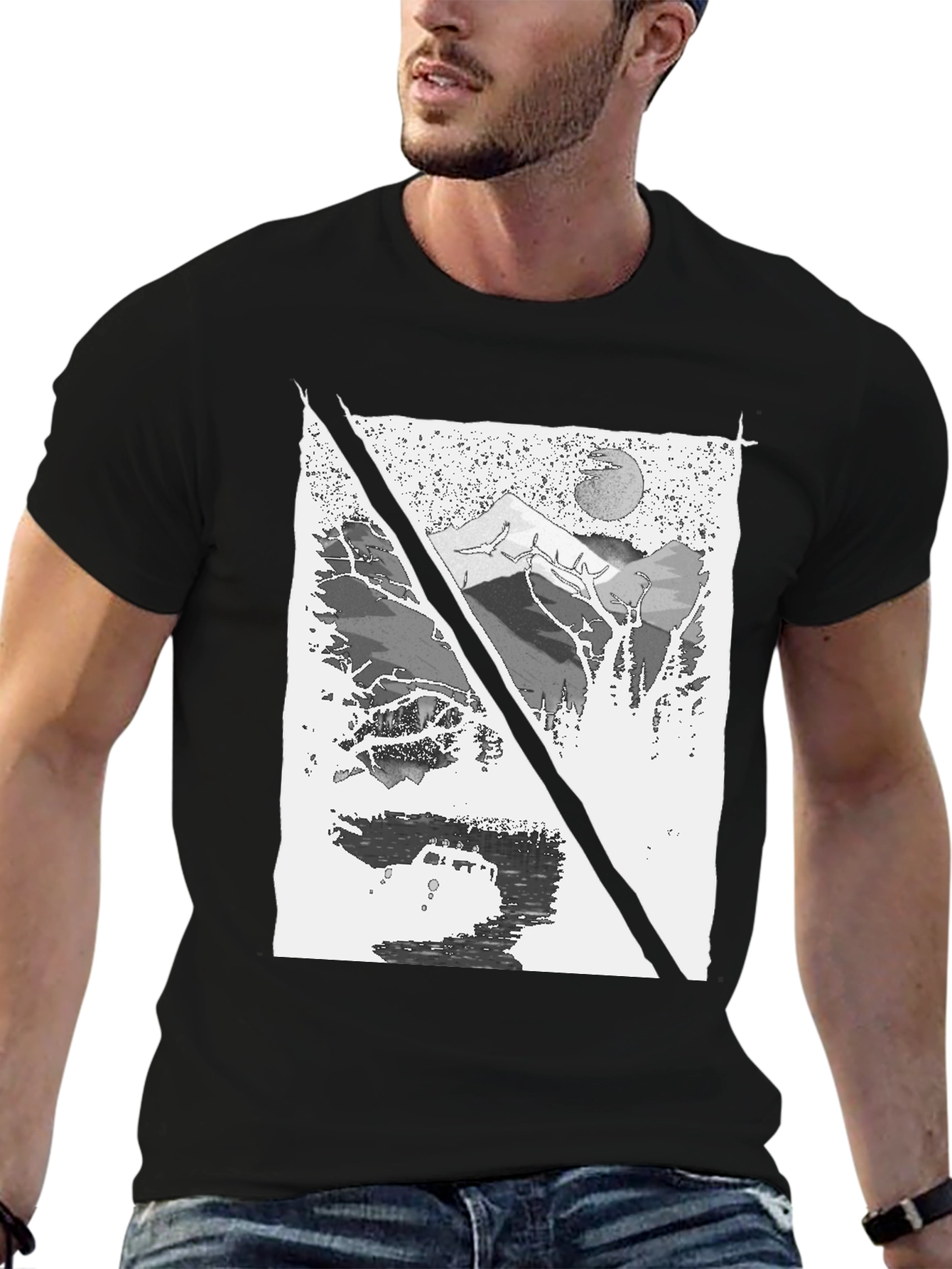 Mountain & Moon Graphic T-Shirt - Black