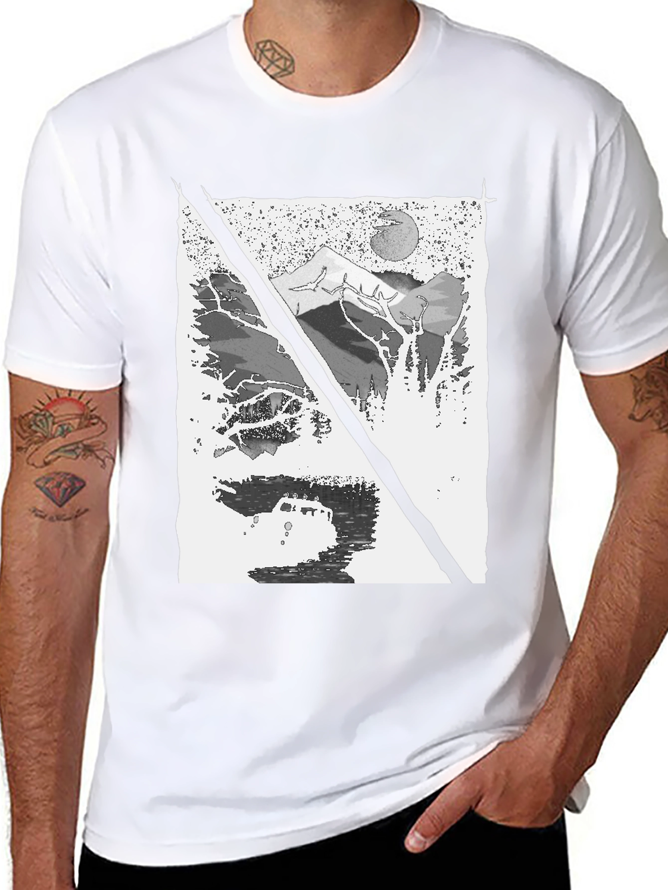 Mountain & Moon Graphic T-Shirt - Black