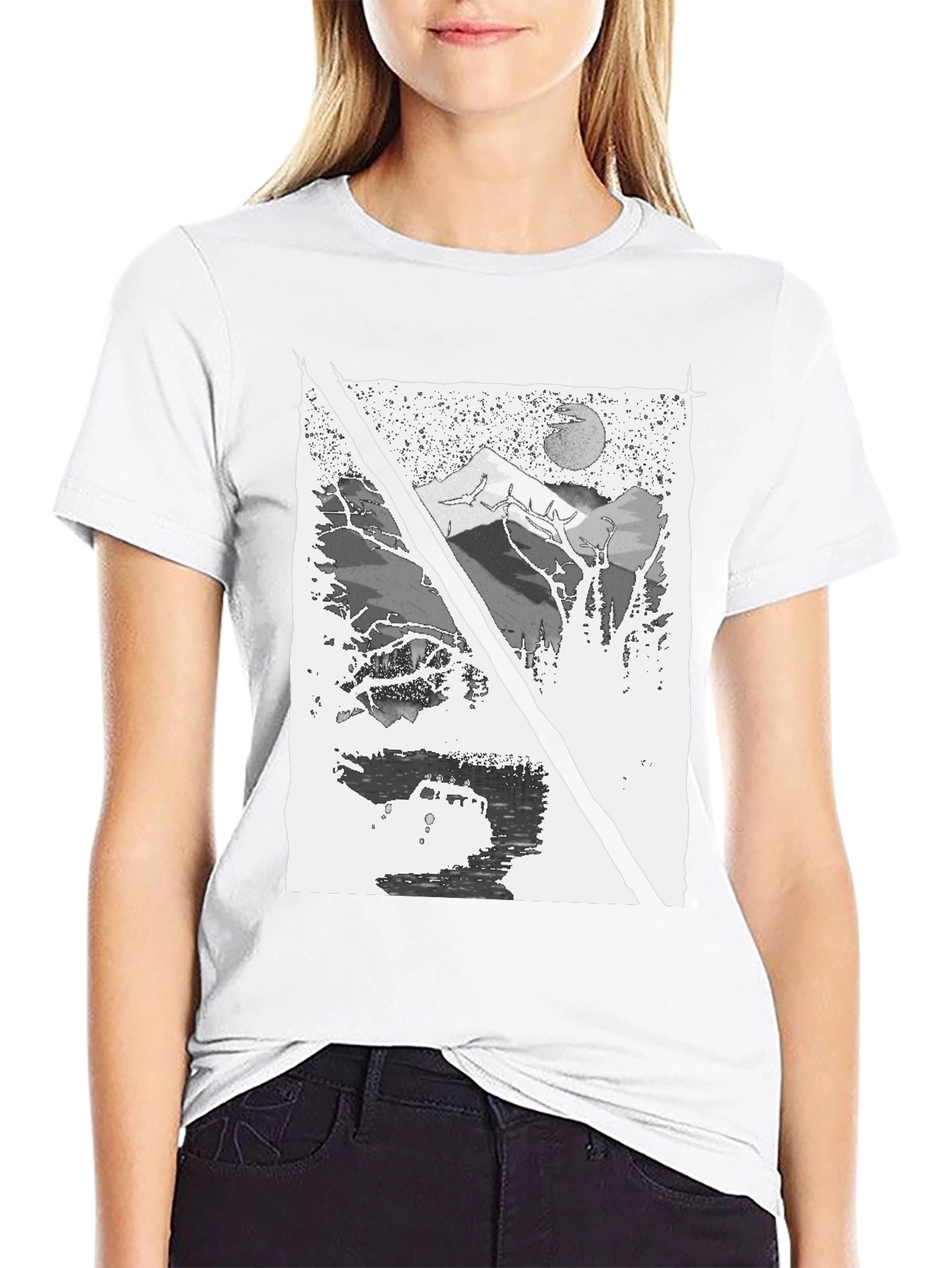 Mountain & Moon Graphic T-Shirt - Black