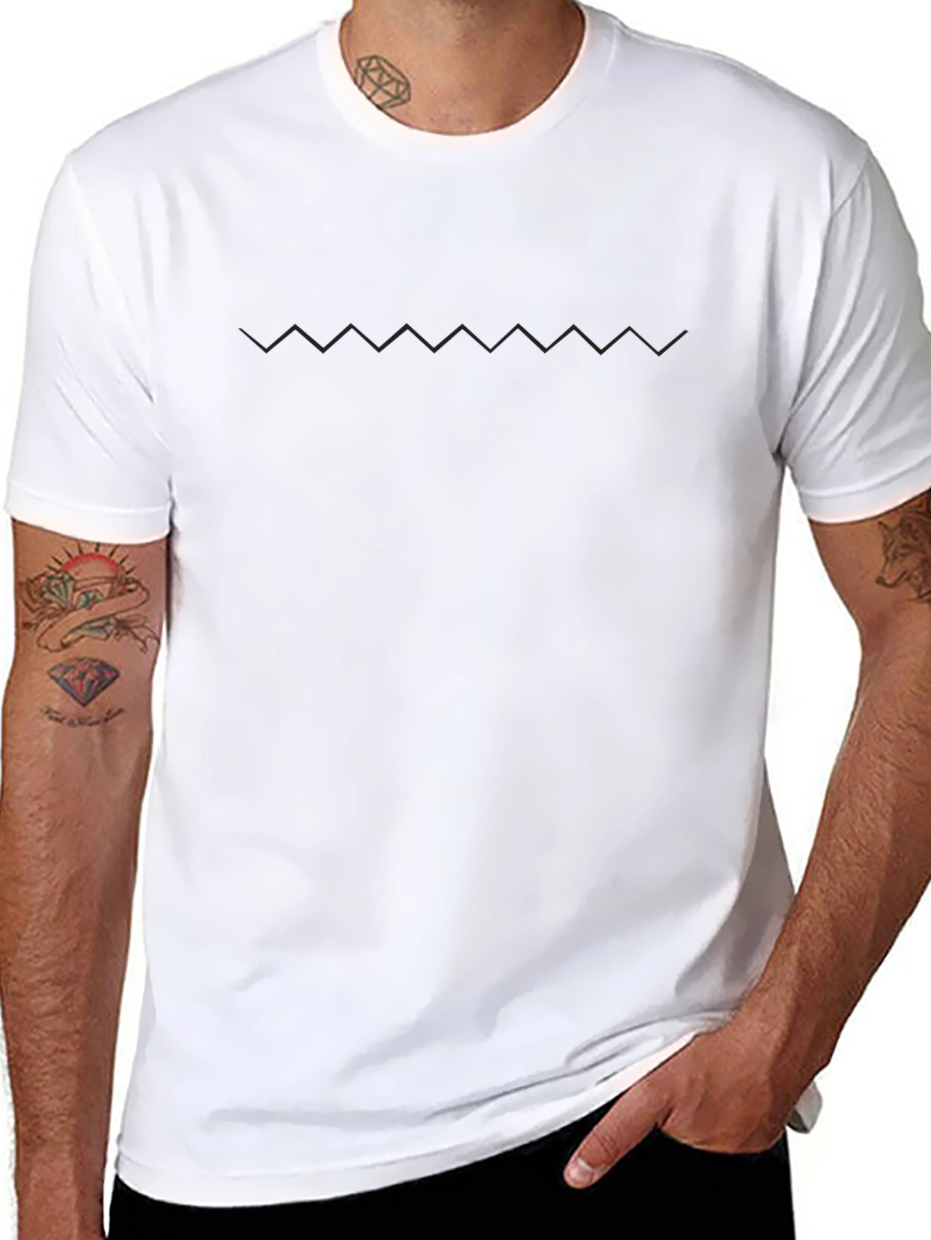 Mens Black Crew Neck T-Shirt with Subtle Zigzag Design