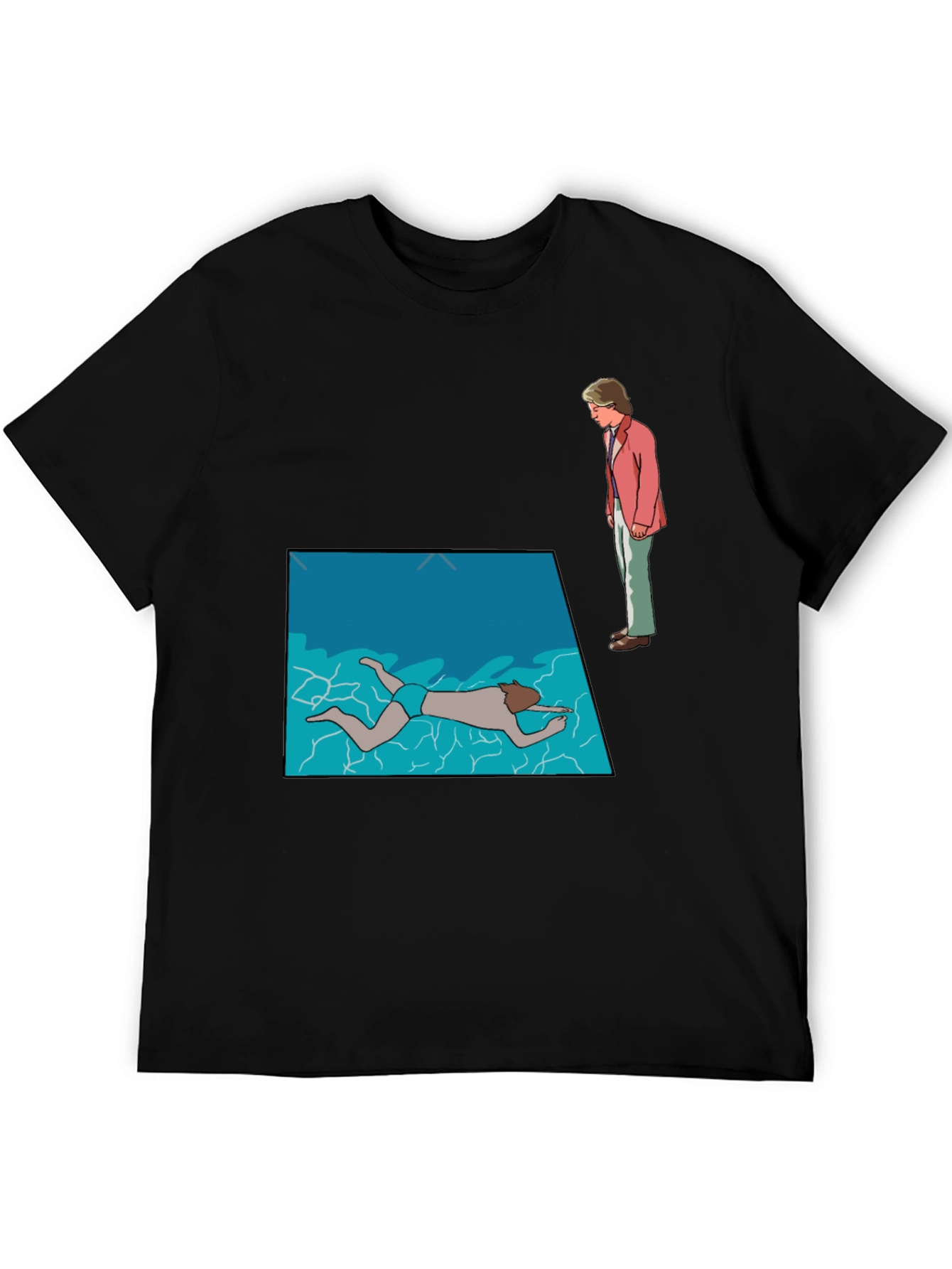 Poolside Mystery Graphic Tee - Black Cotton T-Shirt