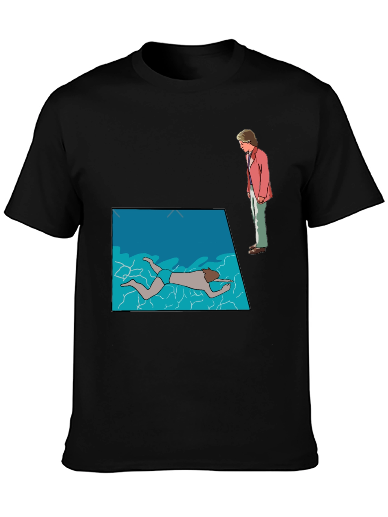 Poolside Mystery Graphic Tee - Black Cotton T-Shirt