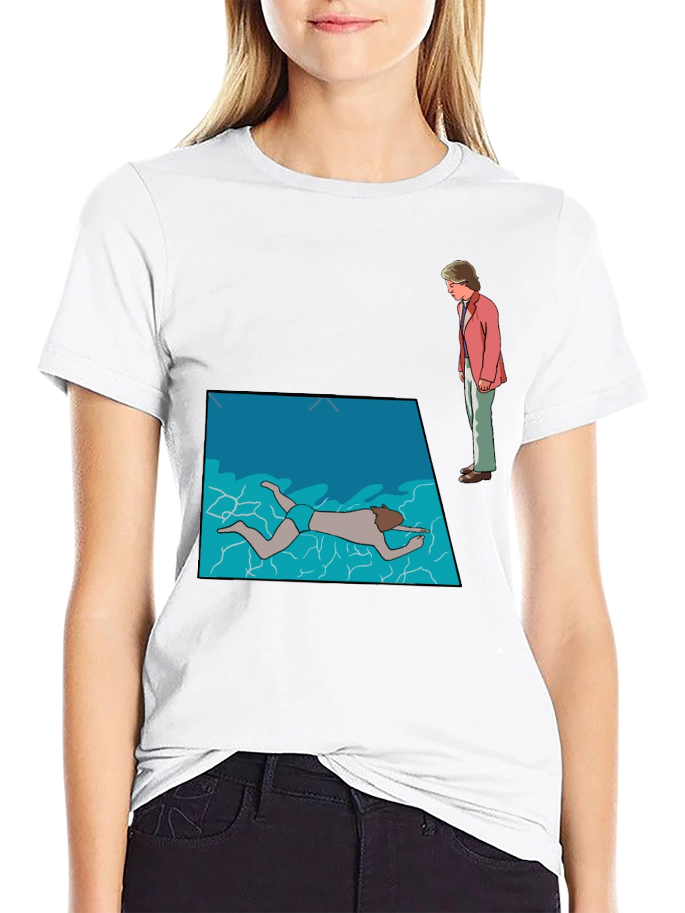 Poolside Mystery Graphic Tee - Black Cotton T-Shirt