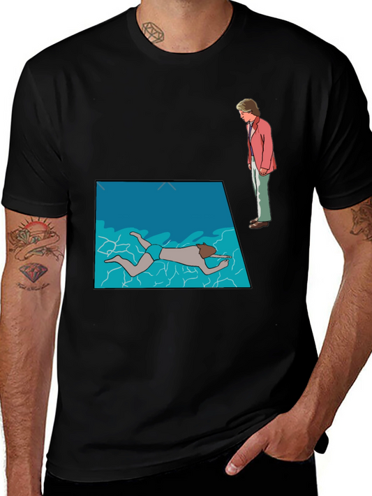 Poolside Mystery Graphic Tee - Black Cotton T-Shirt