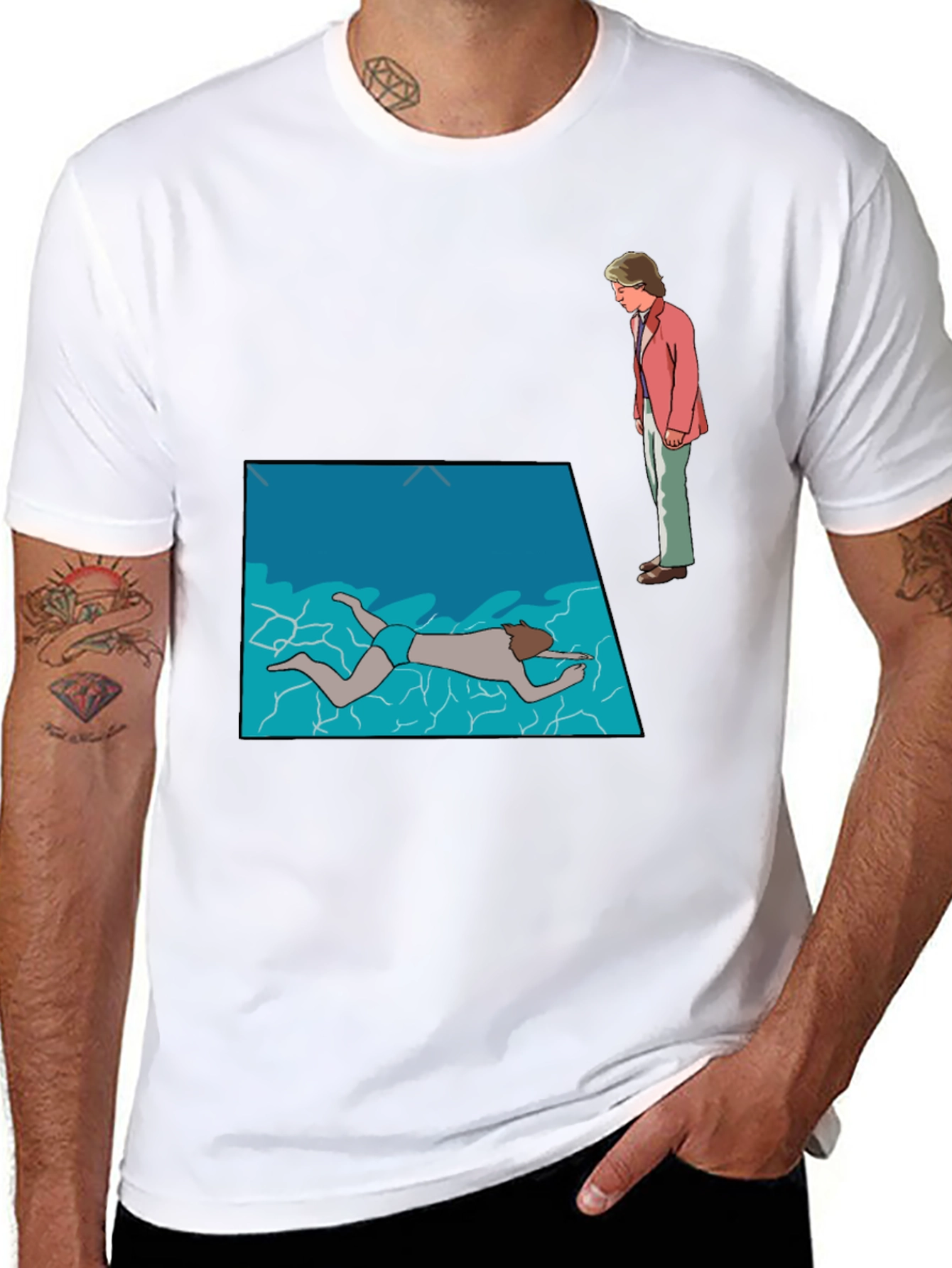 Poolside Mystery Graphic Tee - Black Cotton T-Shirt