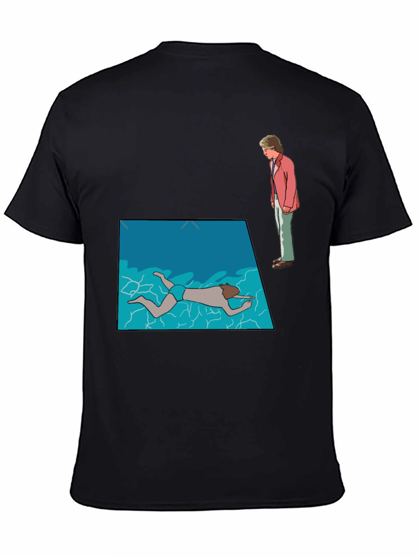 Poolside Mystery Graphic Tee - Black Cotton T-Shirt