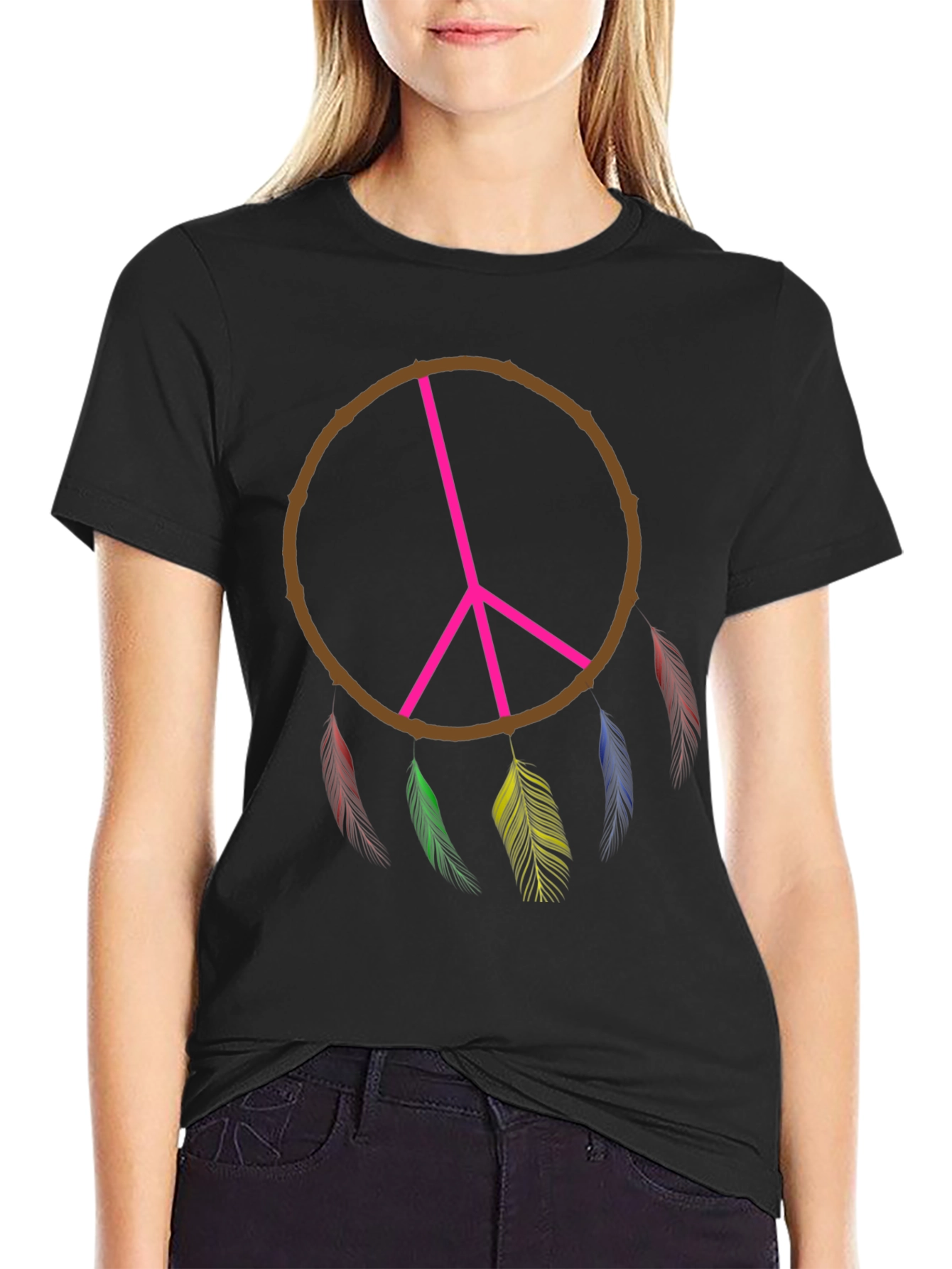 Peace Sign Dreamcatcher T-Shirt - Black