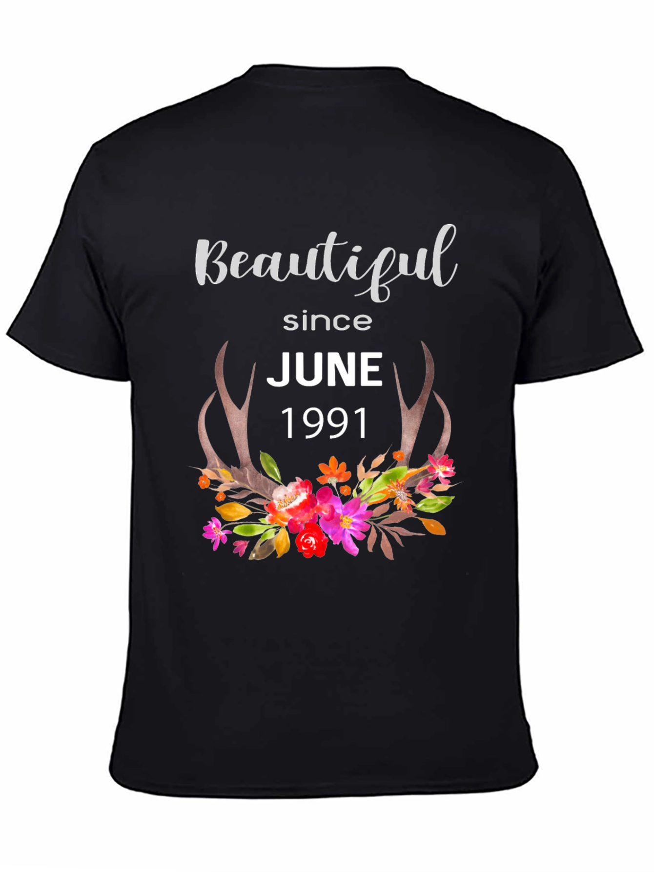 Beautiful Since June 1991 Floral Antler T-Shirt