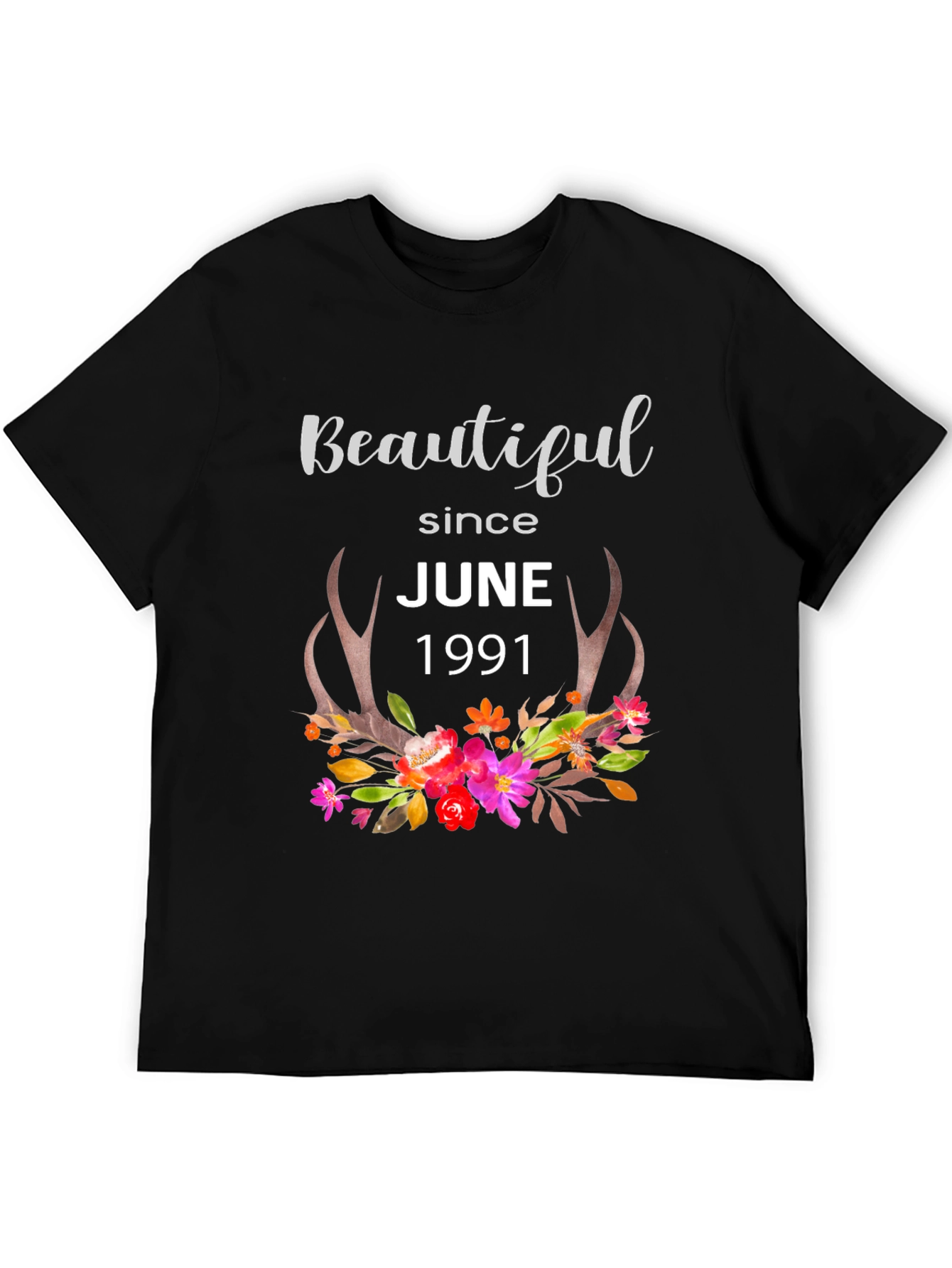 Beautiful Since June 1991 Floral Antler T-Shirt