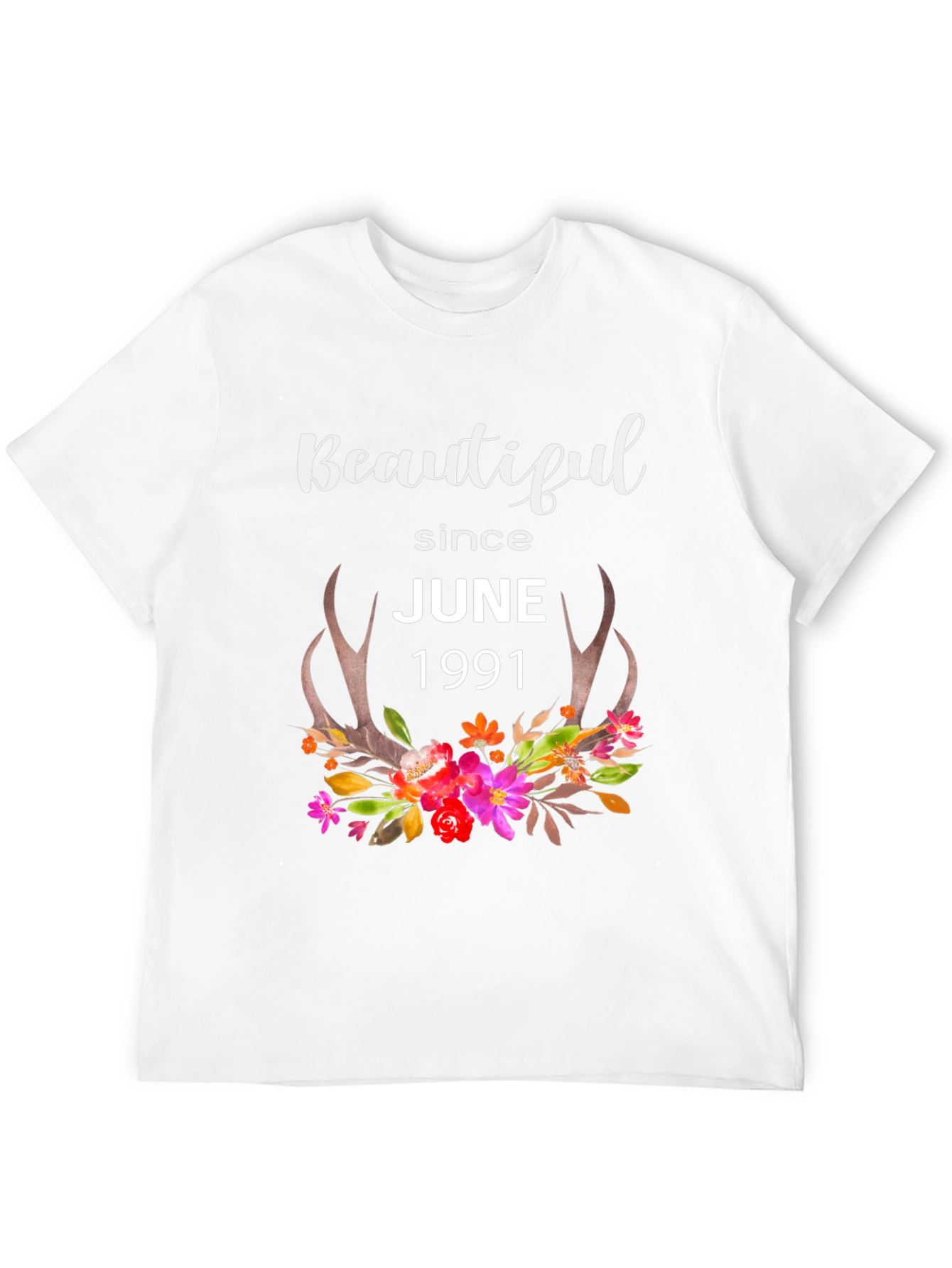Beautiful Since June 1991 Floral Antler T-Shirt