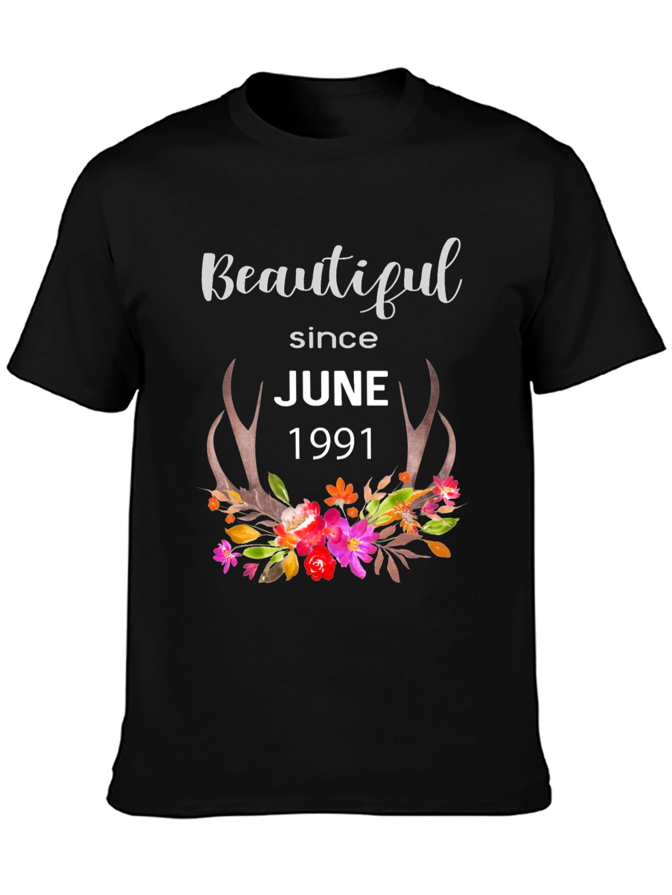 Beautiful Since June 1991 Floral Antler T-Shirt