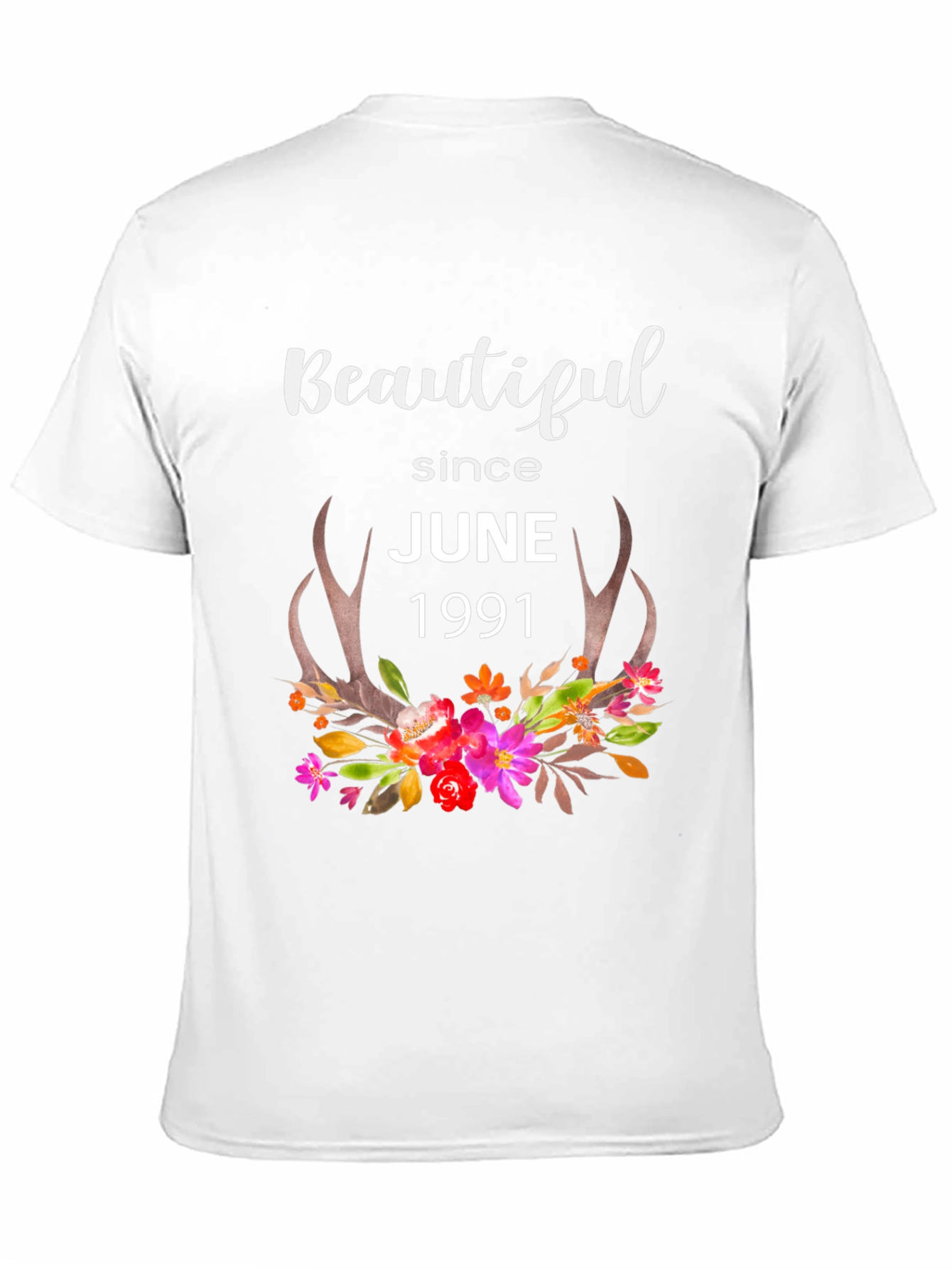 Beautiful Since June 1991 Floral Antler T-Shirt