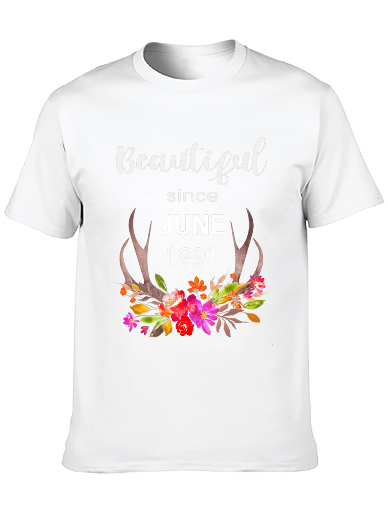 Beautiful Since June 1991 Floral Antler T-Shirt
