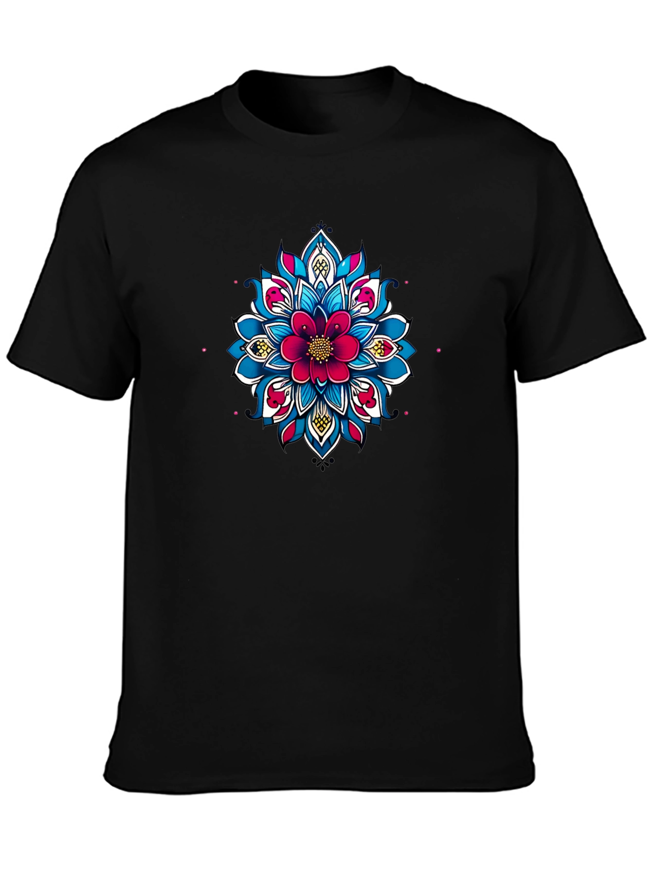 Black Tee with Floral Mandala Design