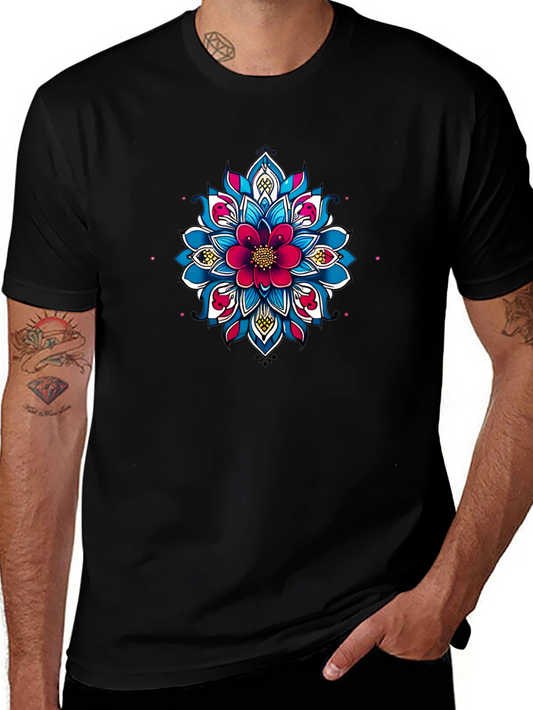 Black Tee with Floral Mandala Design