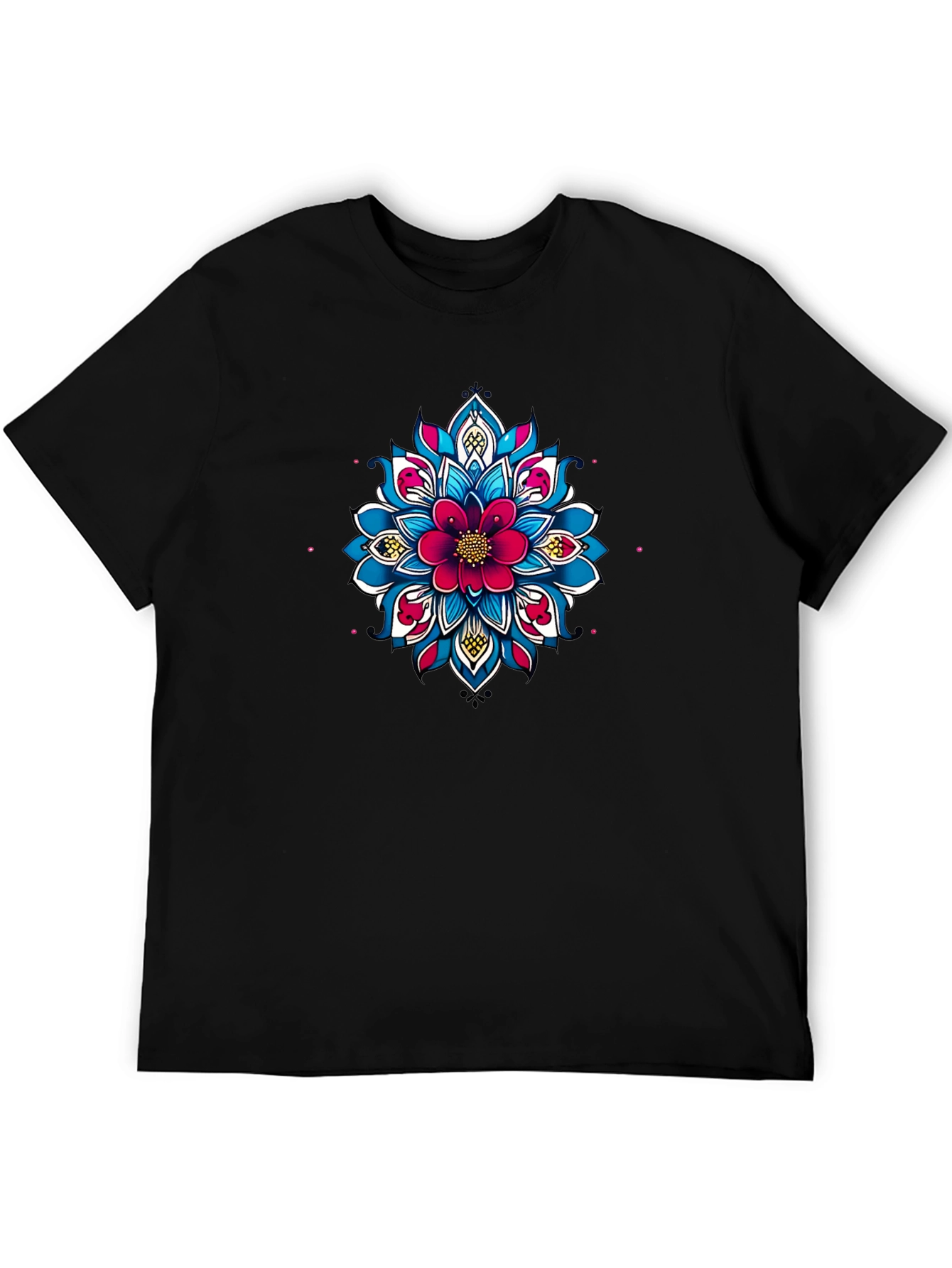 Black Tee with Floral Mandala Design
