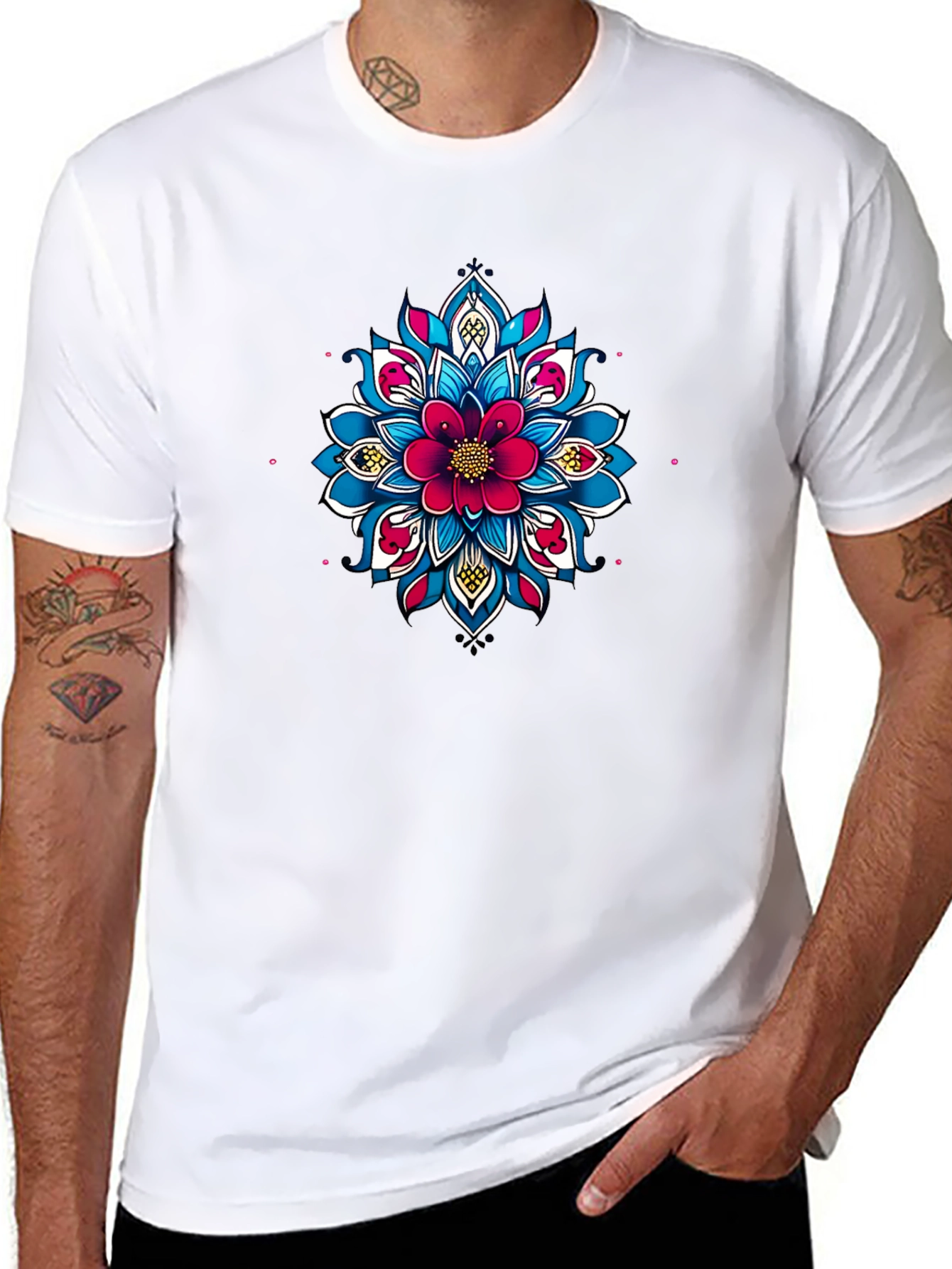 Black Tee with Floral Mandala Design