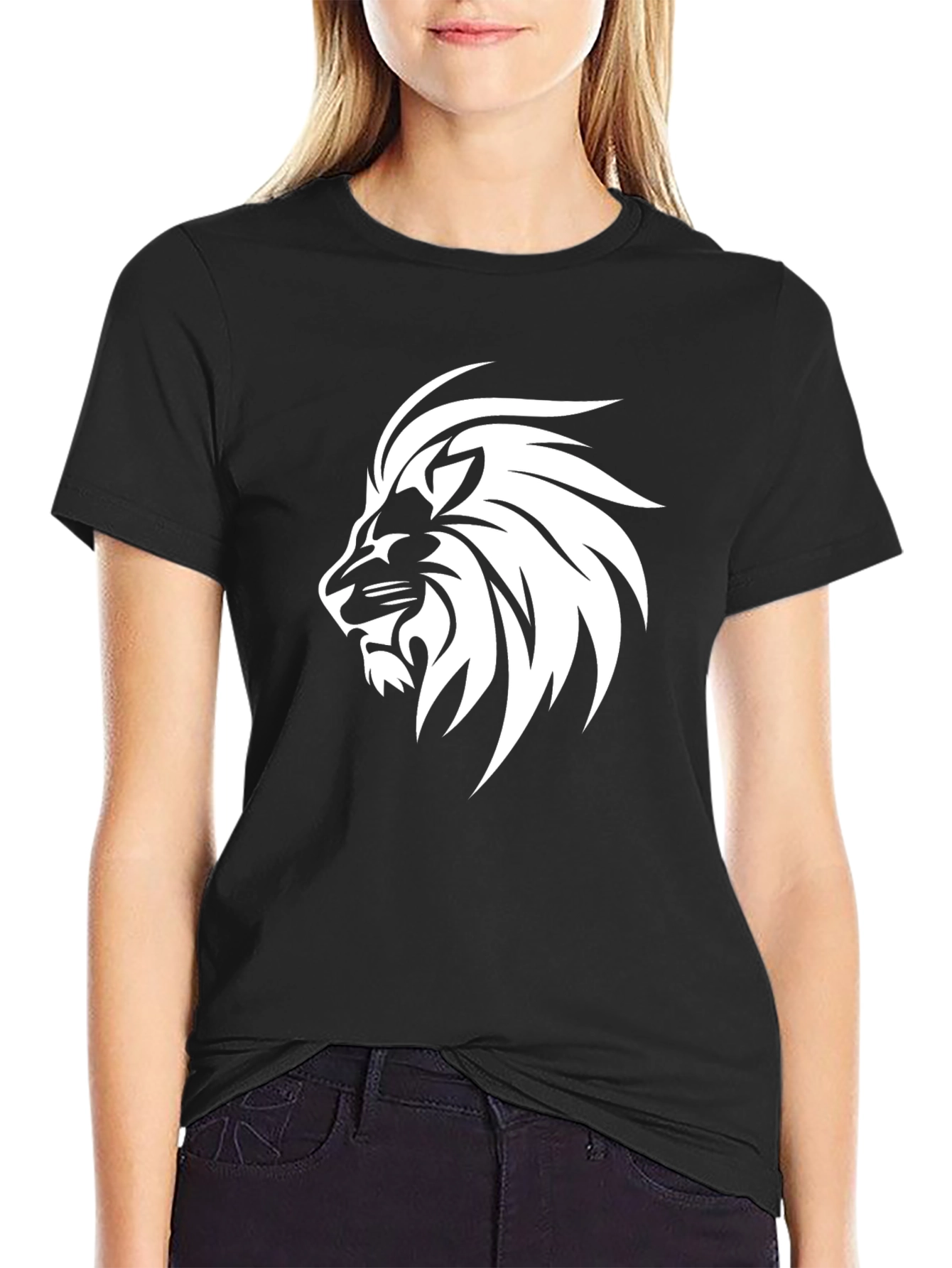 Bold Lion Graphic Tee - Black Cotton Blend