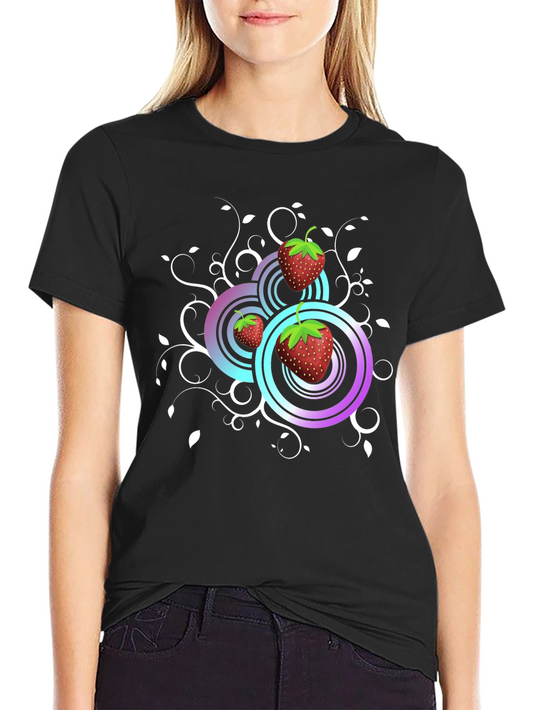 Strawberry Swirl Graphic Tee - Black Cotton Comfort