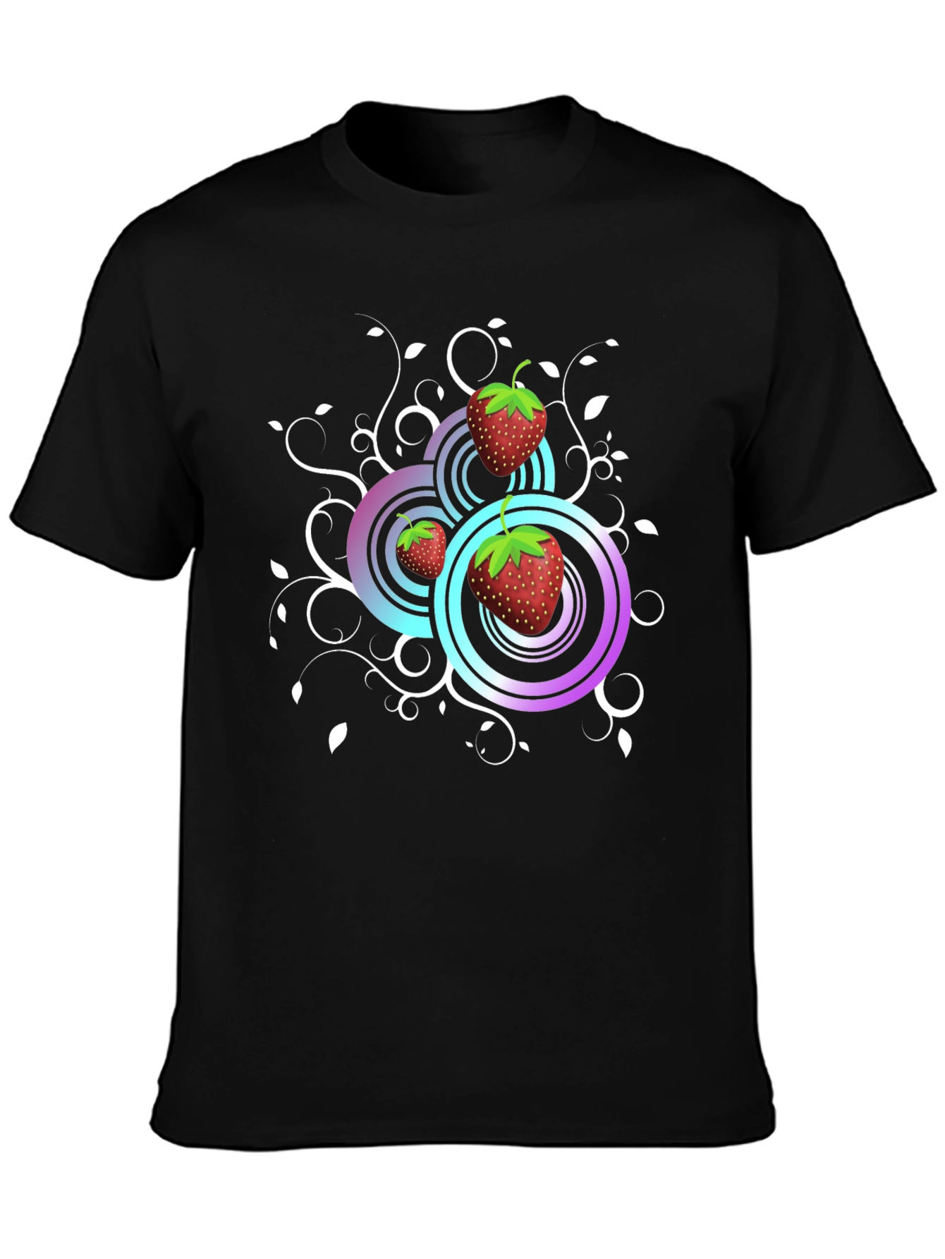 Strawberry Swirl Graphic Tee - Black Cotton Comfort