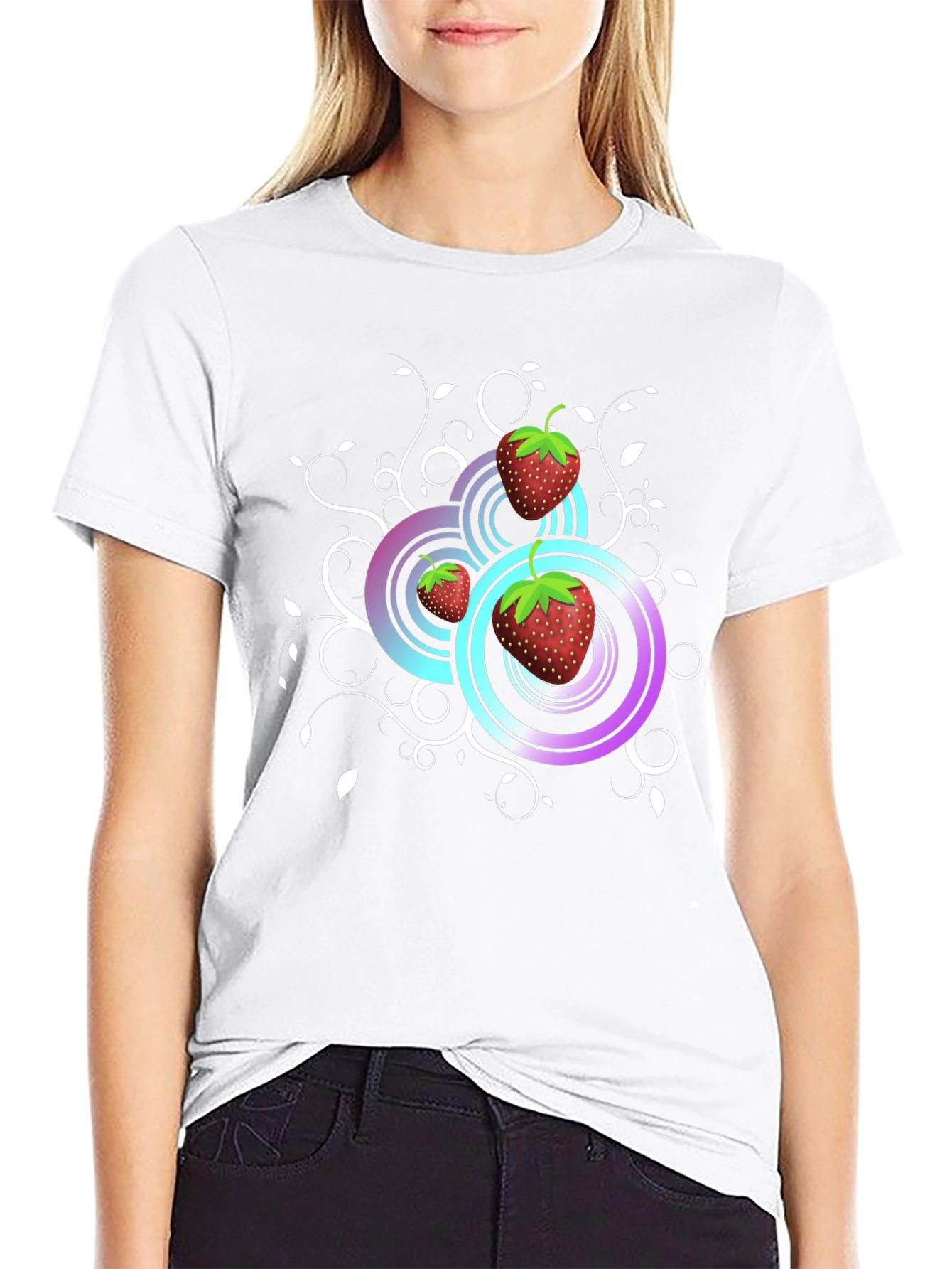 Strawberry Swirl Graphic Tee - Black Cotton Comfort