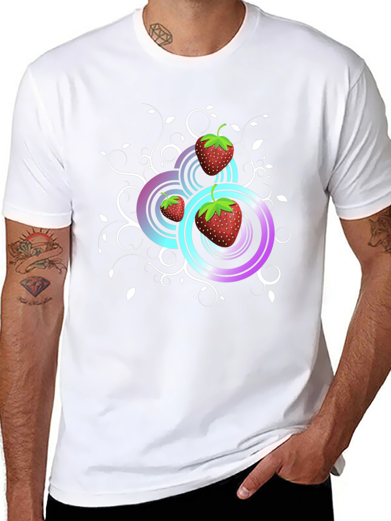Strawberry Swirl Graphic Tee - Black Cotton Comfort