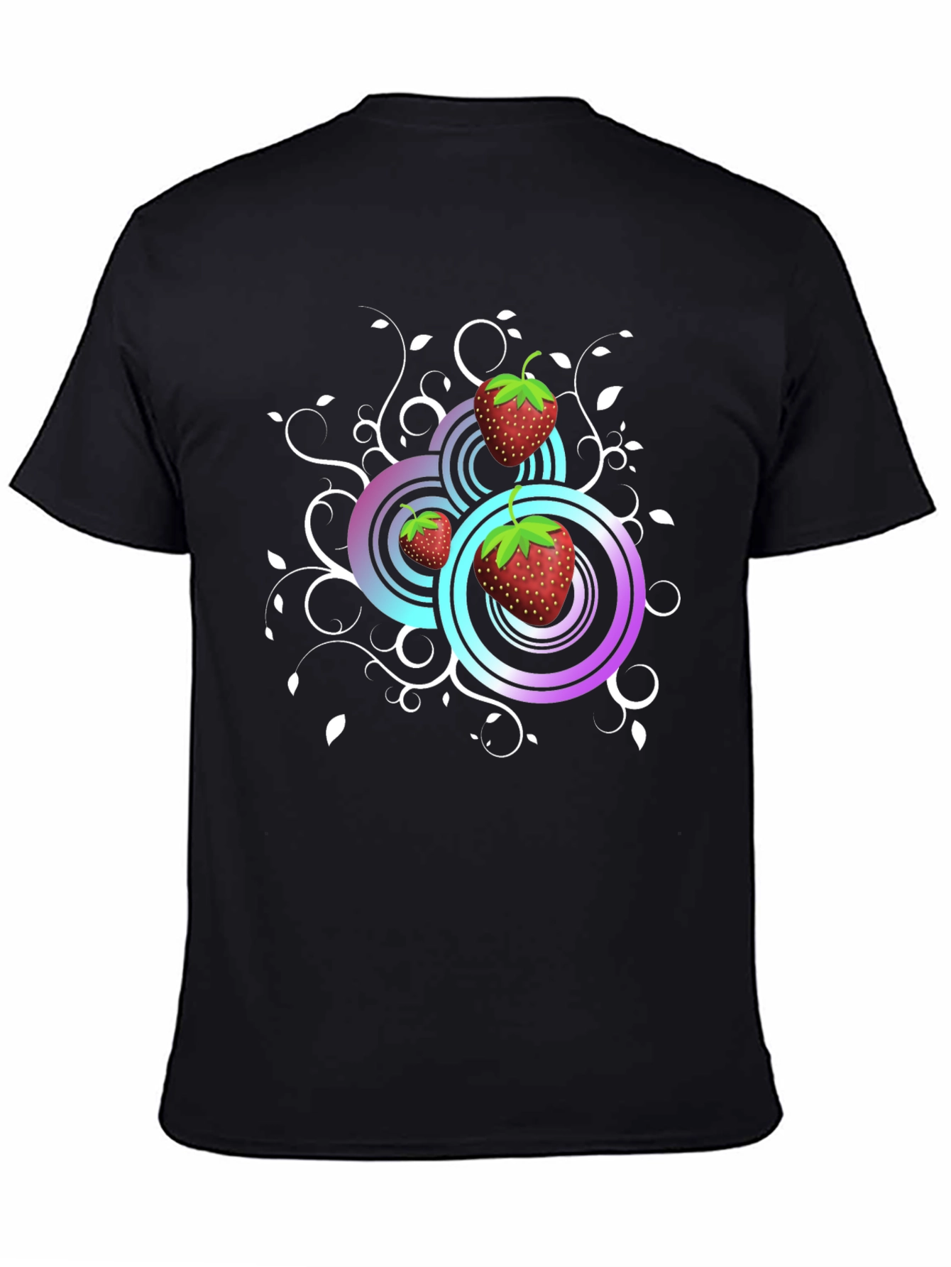 Strawberry Swirl Graphic Tee - Black Cotton Comfort