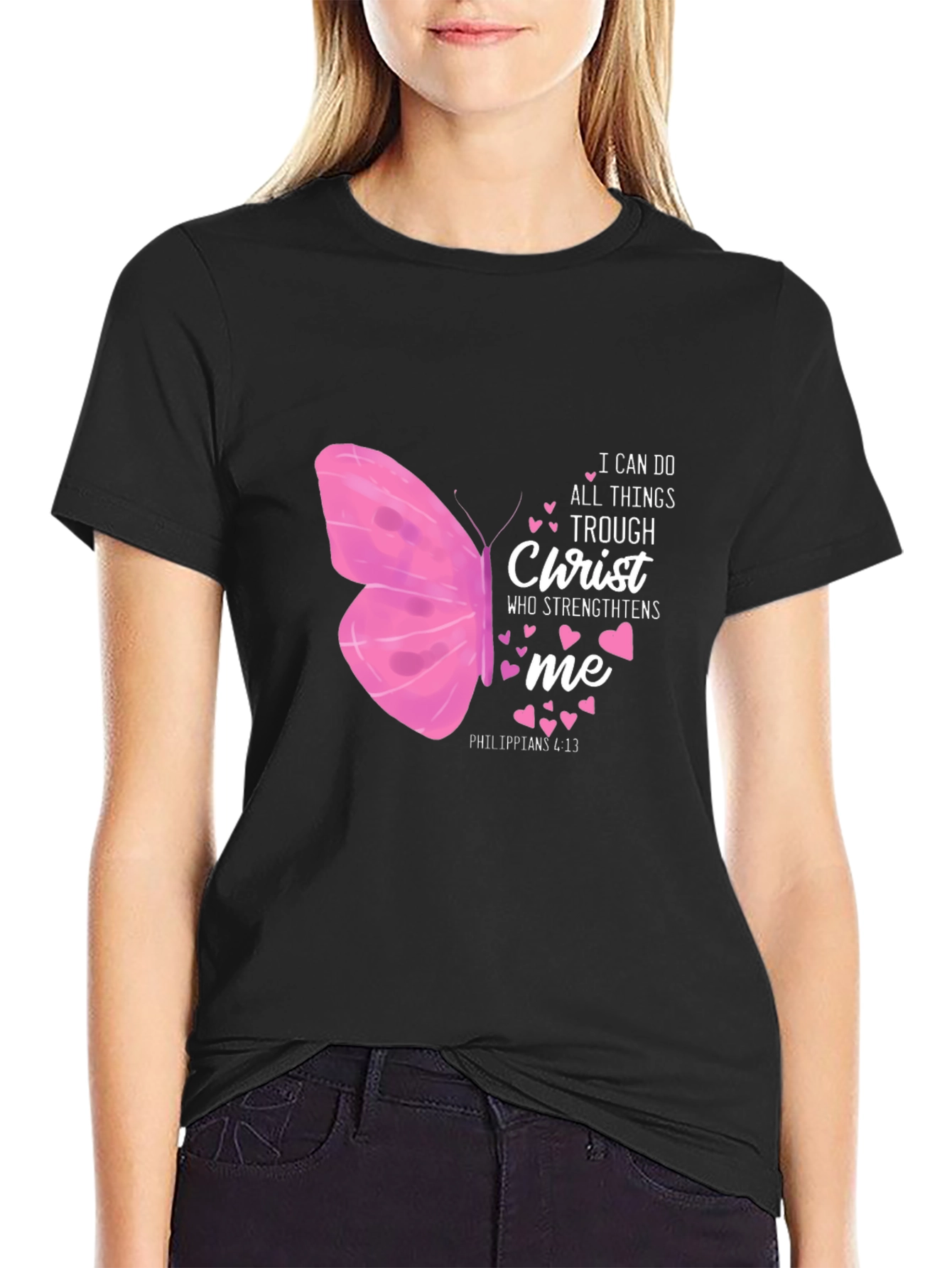 I Can Do All Things Christ Butterfly Black T-Shirt