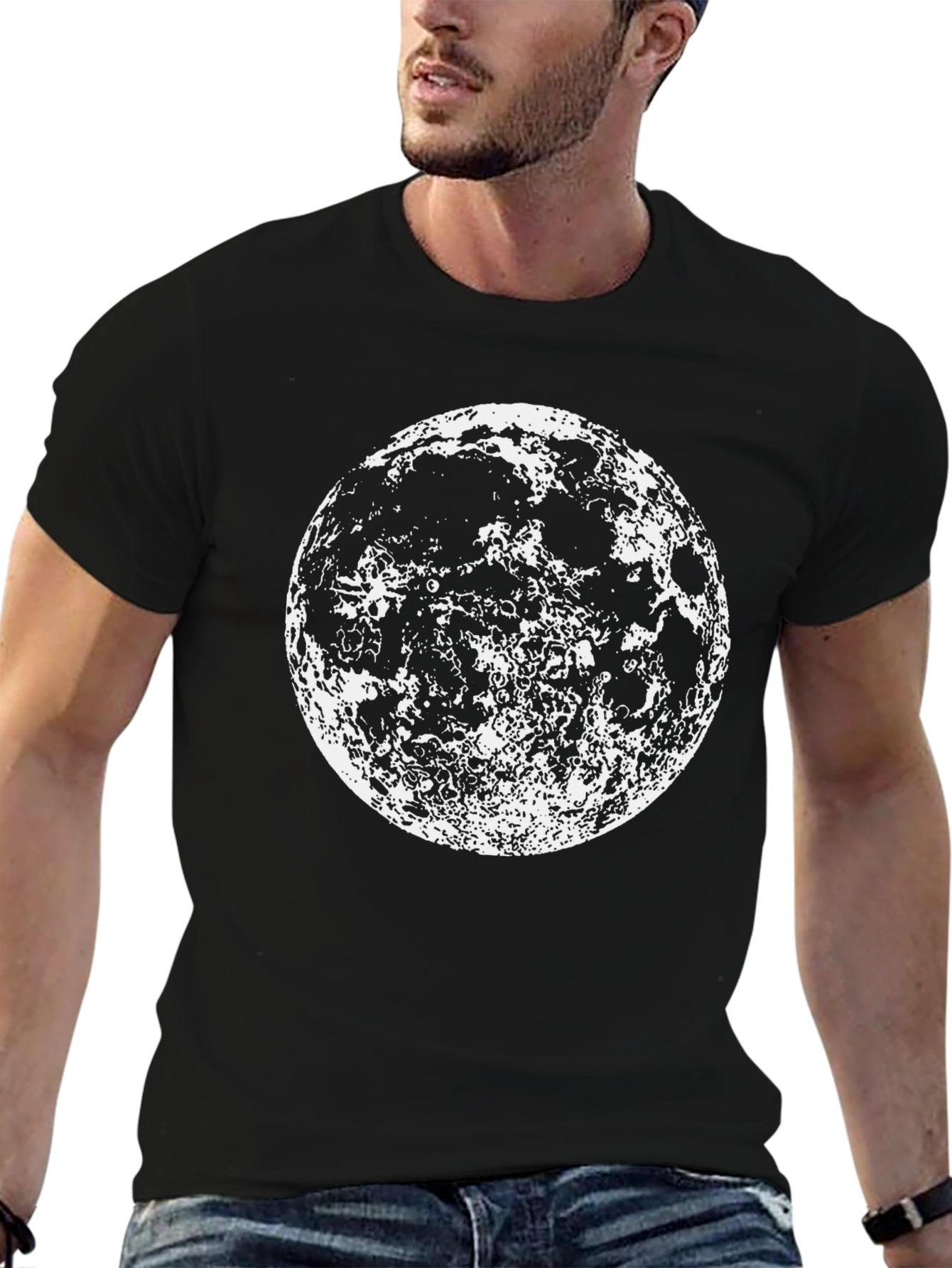 Lunar Phase Graphic Tee - Black Cotton Moon Print