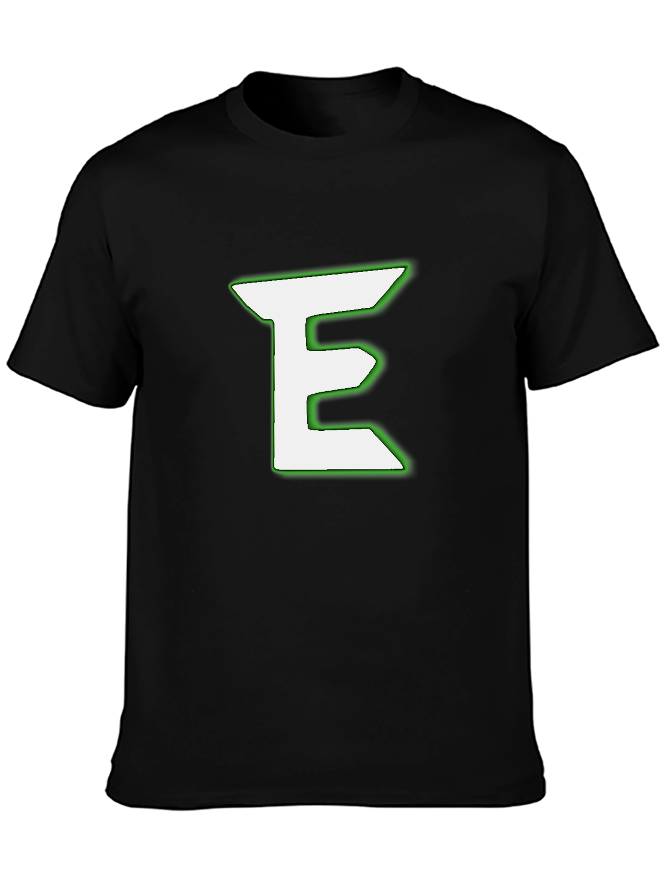 Black T-Shirt with White & Green E Design