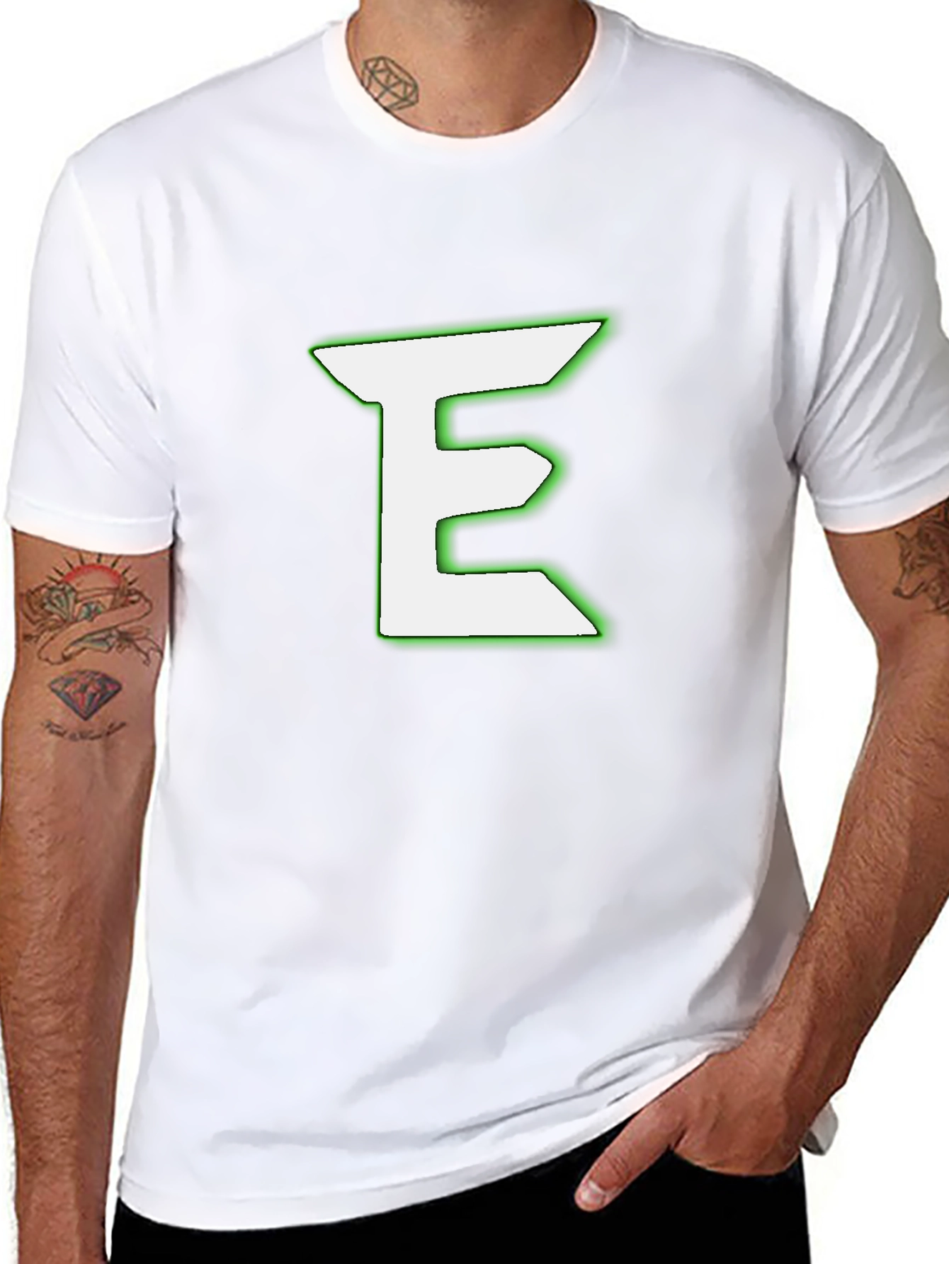 Black T-Shirt with White & Green E Design