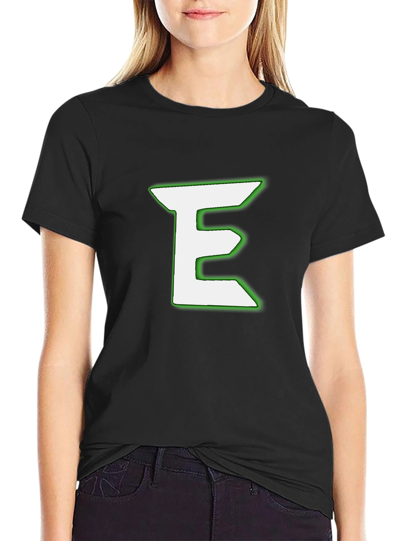 Black T-Shirt with White & Green E Design