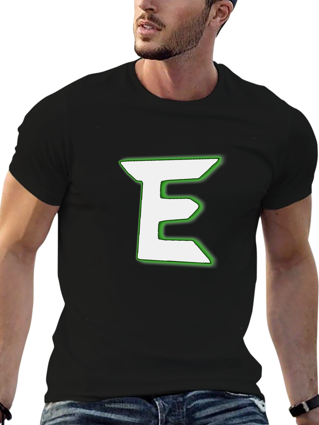 Black T-Shirt with White & Green E Design