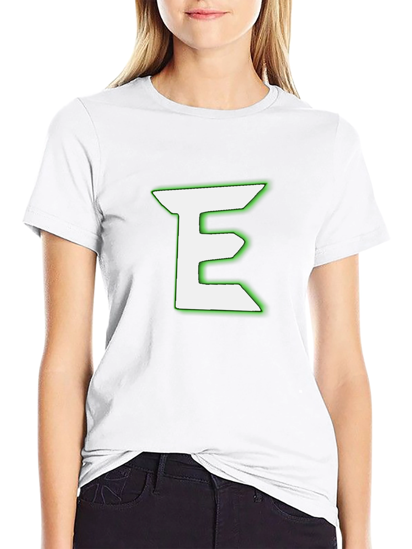 Black T-Shirt with White & Green E Design