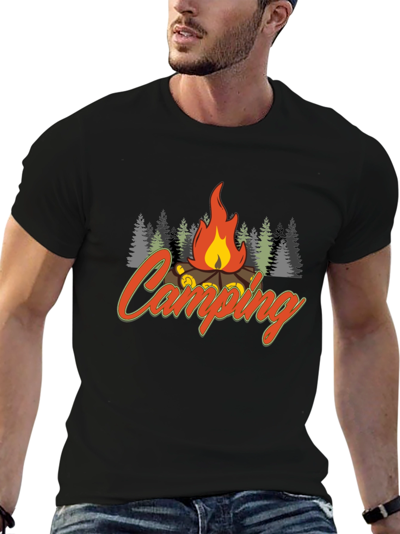 Camping Fire Graphic Tee - Black